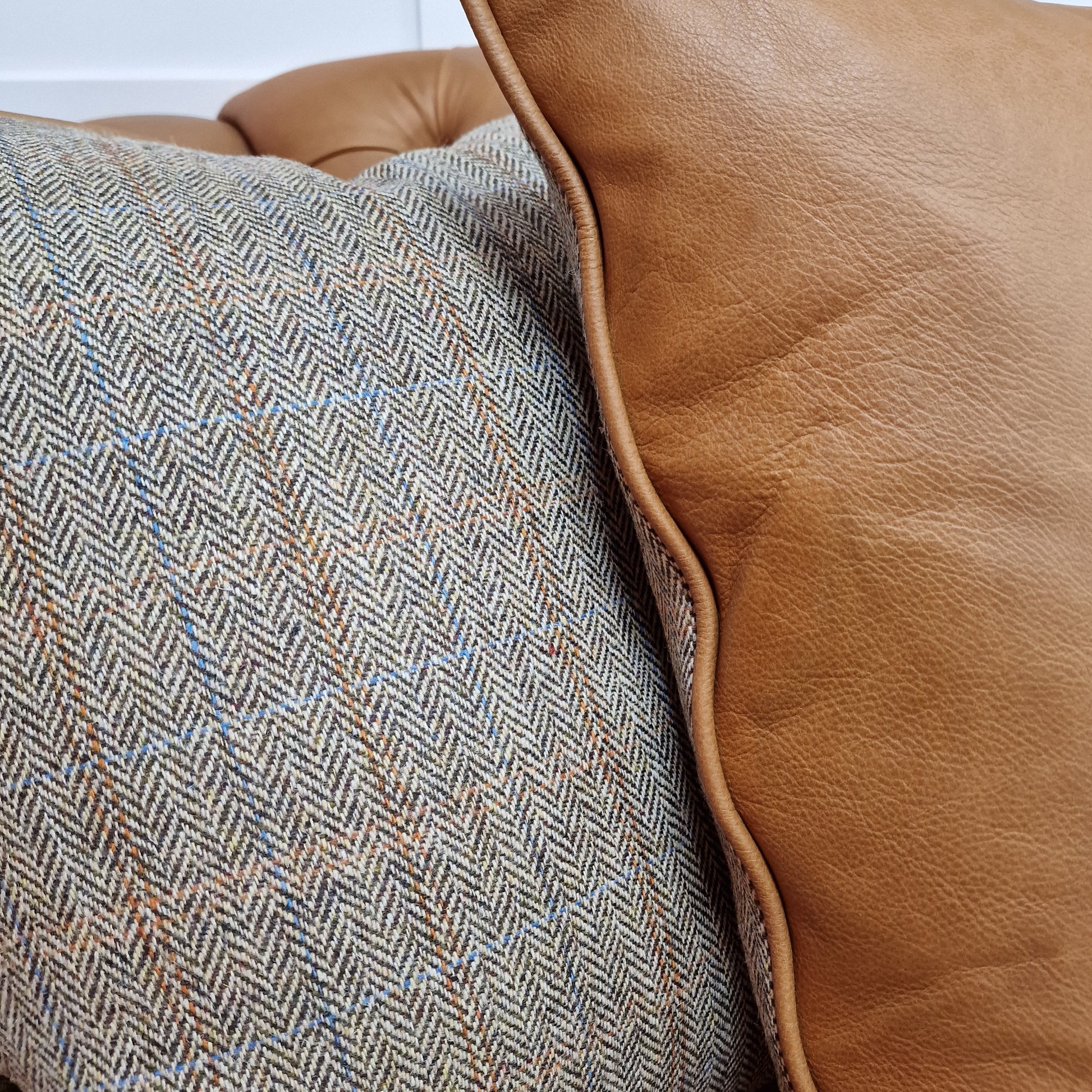 Harris Tweed & Leather Feather Filled Cushions - Multiple Sizes - Rydan Interiors