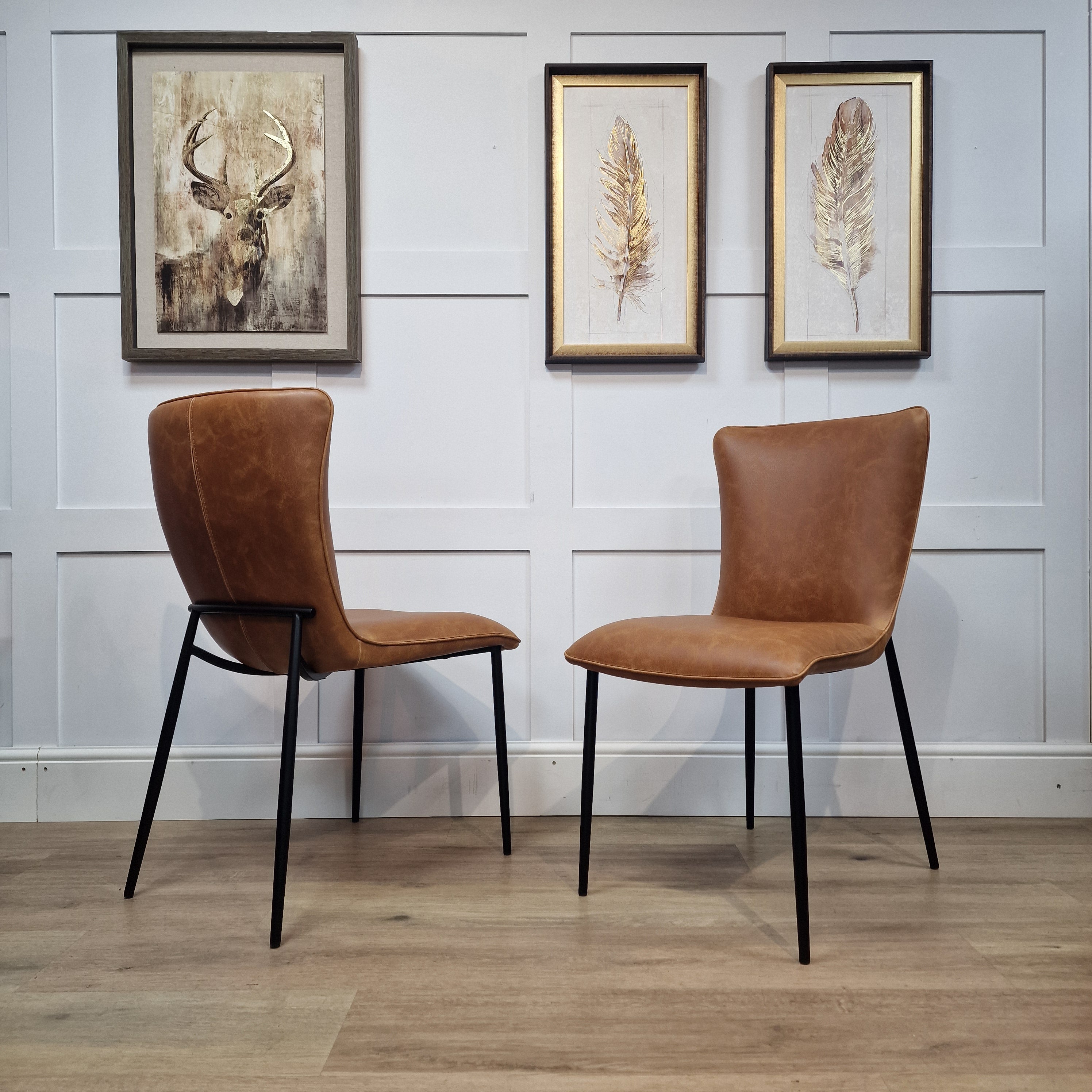 Ella Dining Chair Tan PU leather Pack of 2 Rydan Interiors