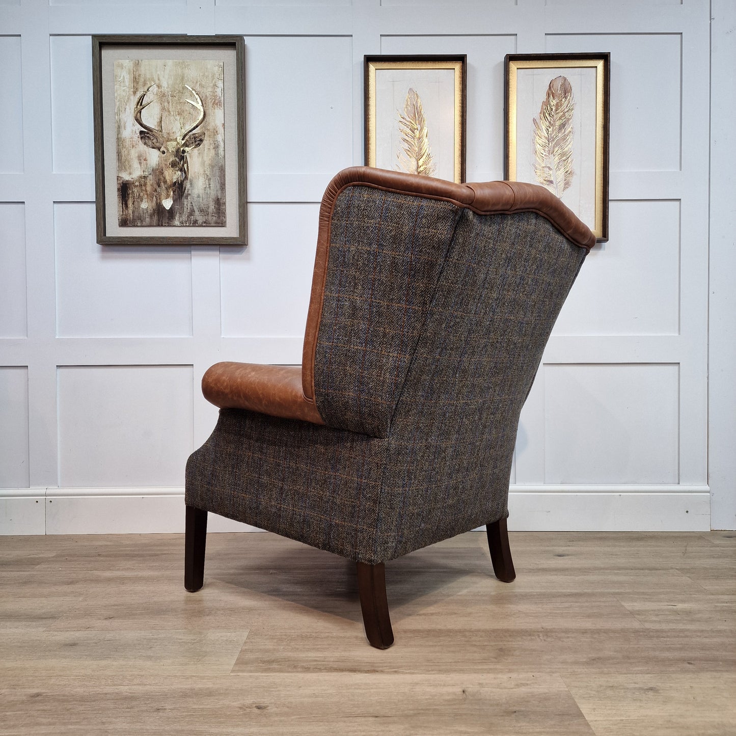 Harris Tweed And Leather Armchair | Henri