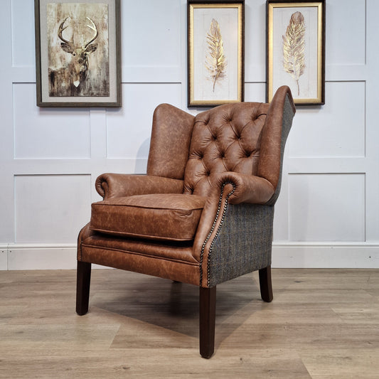 Harris Tweed And Leather Armchair | Henri