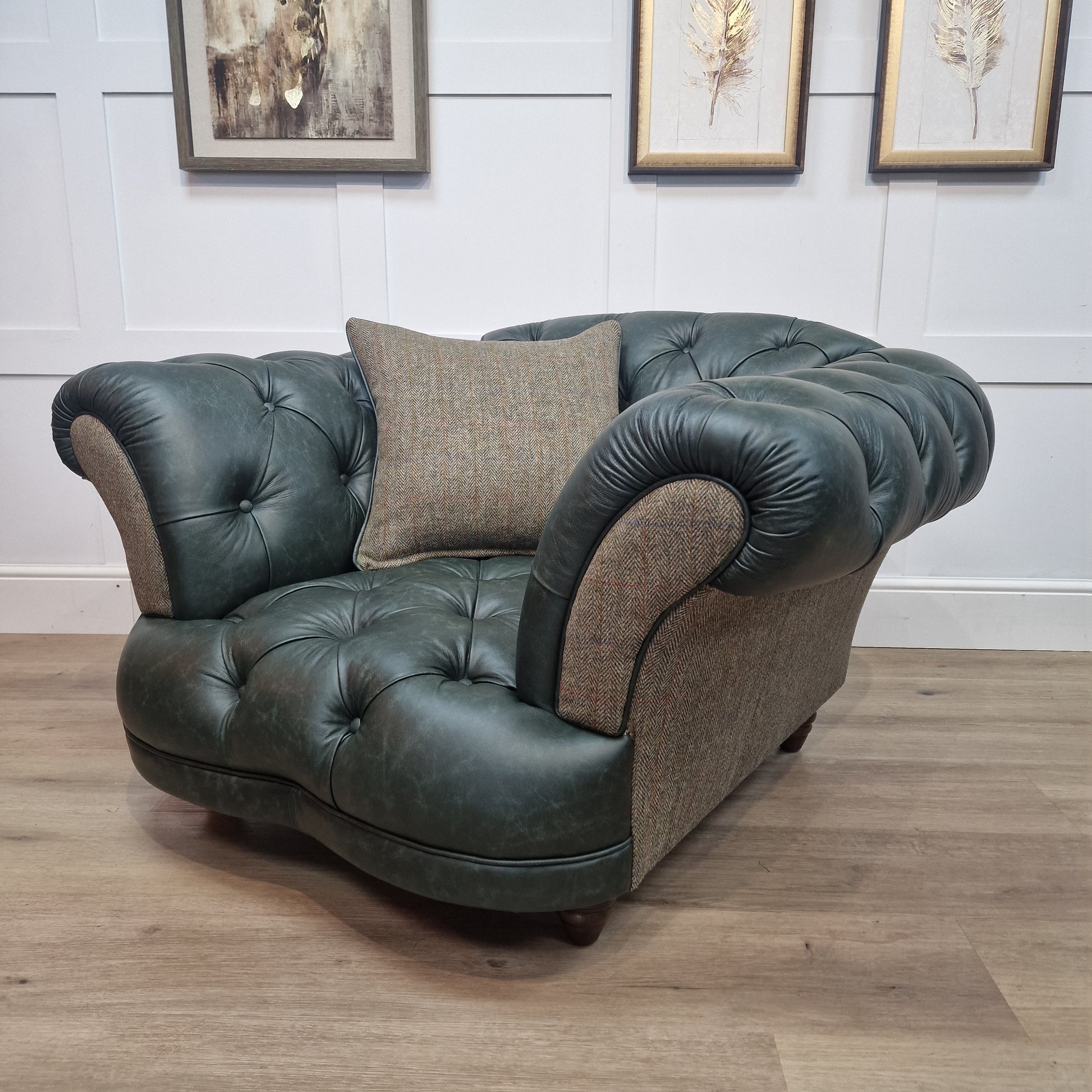 Oskar Armchair | Heritage Green Leather & Green Mix Harris Tweed (Photography Model) - Rydan Interiors