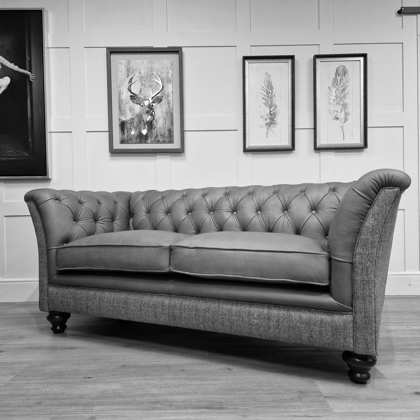 Bespoke Harris Tweed And Leather Chesterfield - Model 1 - Rydan Interiors