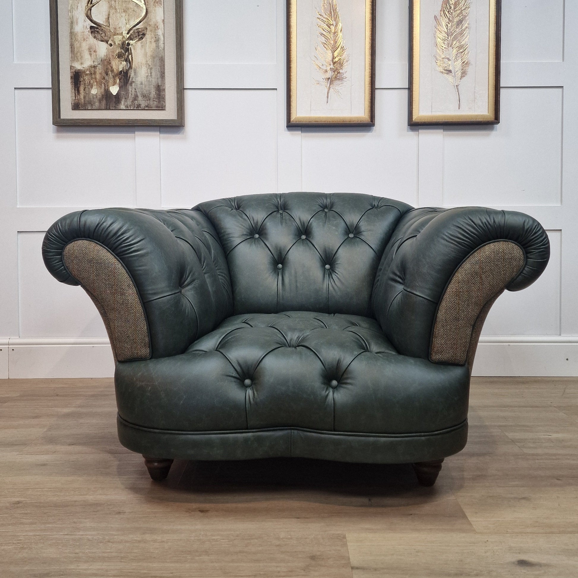 Oskar Armchair | Heritage Green Leather & Green Mix Harris Tweed (Photography Model) - Rydan Interiors