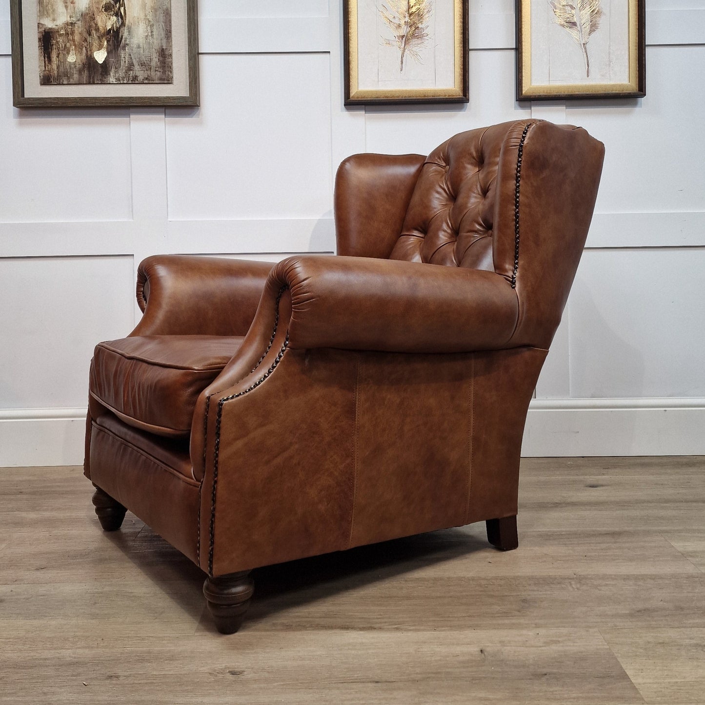 Legacy Whiskey Leather Oskar Wingback Armchair - Rydan Interiors