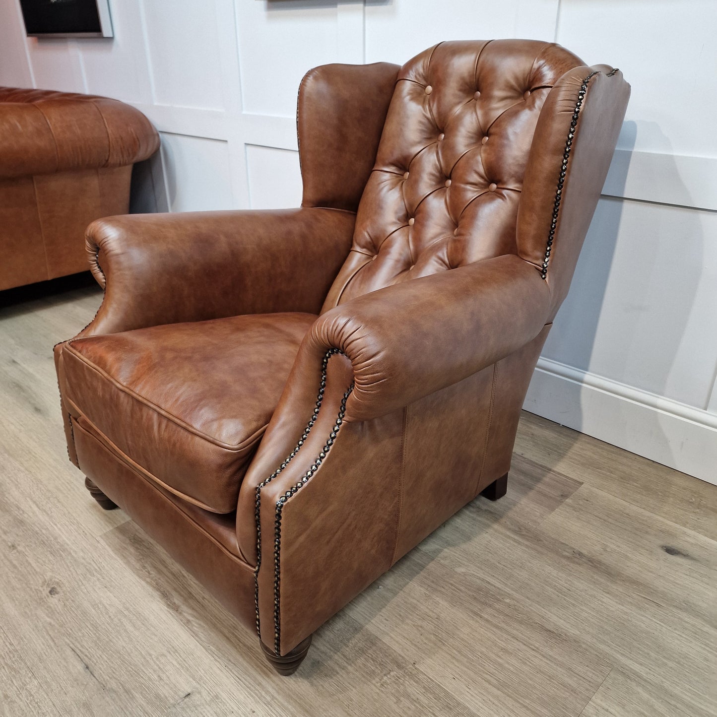 Legacy Whiskey Leather Oskar Wingback Armchair - Rydan Interiors