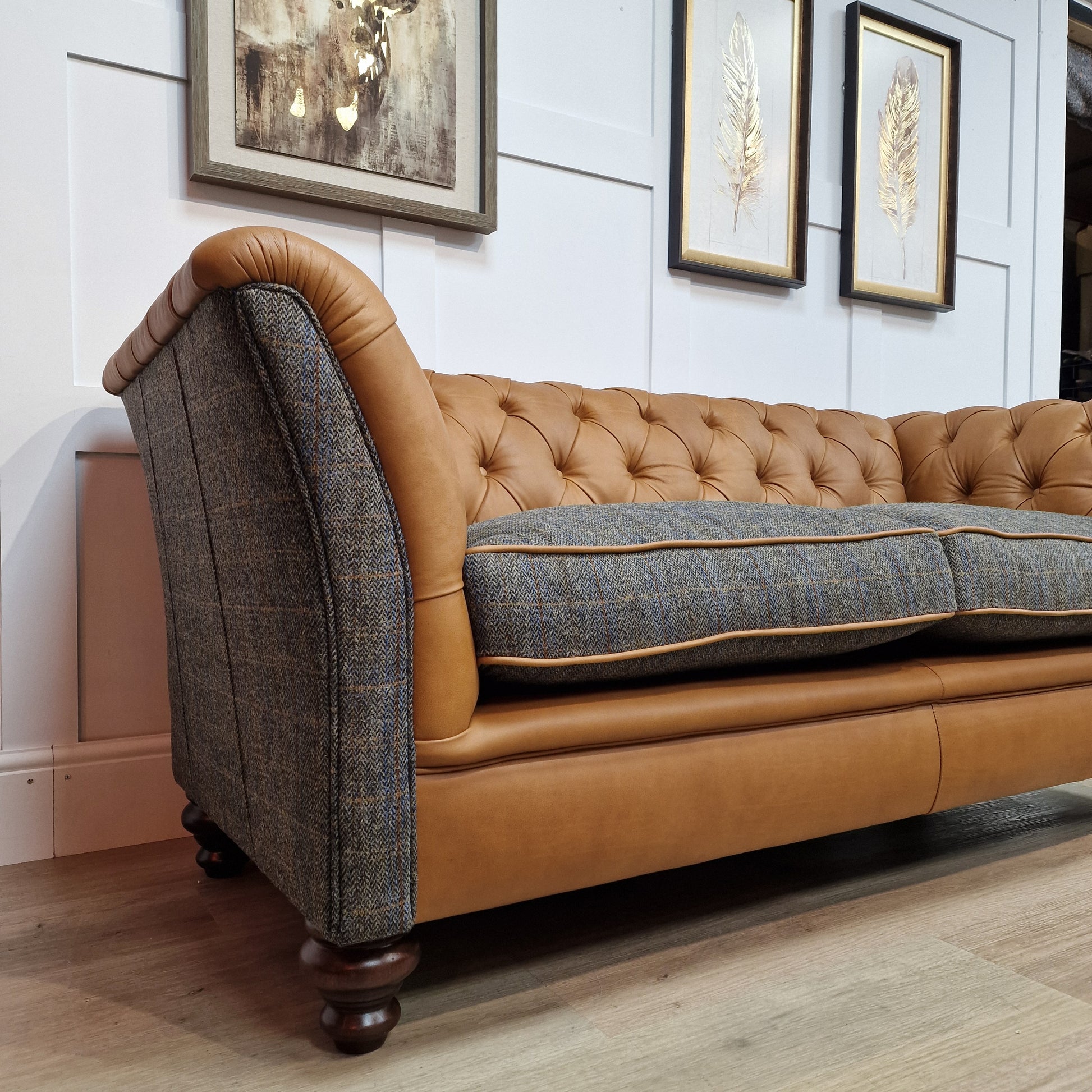 Harris Tweed And Leather Chesterfield | Tahay - Rydan Interiors