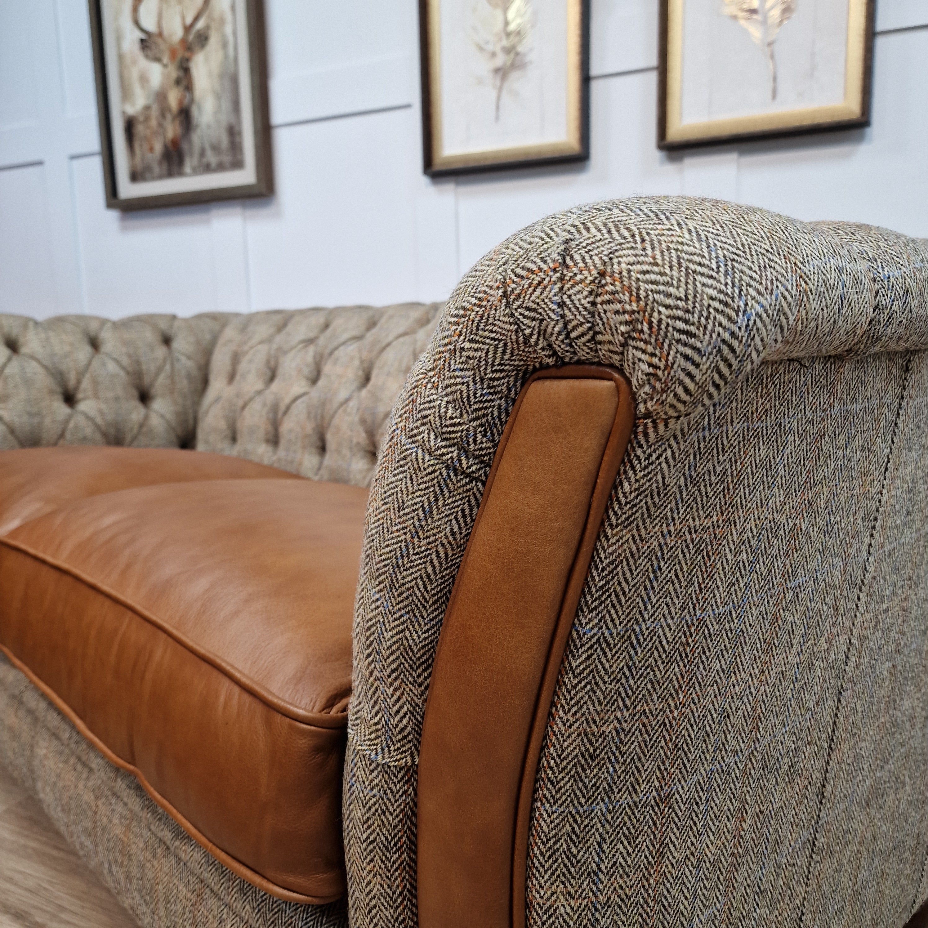 Amos Harris Tweed Chesterfield Sofa - Colour: Beige & Brown | Rydan ...