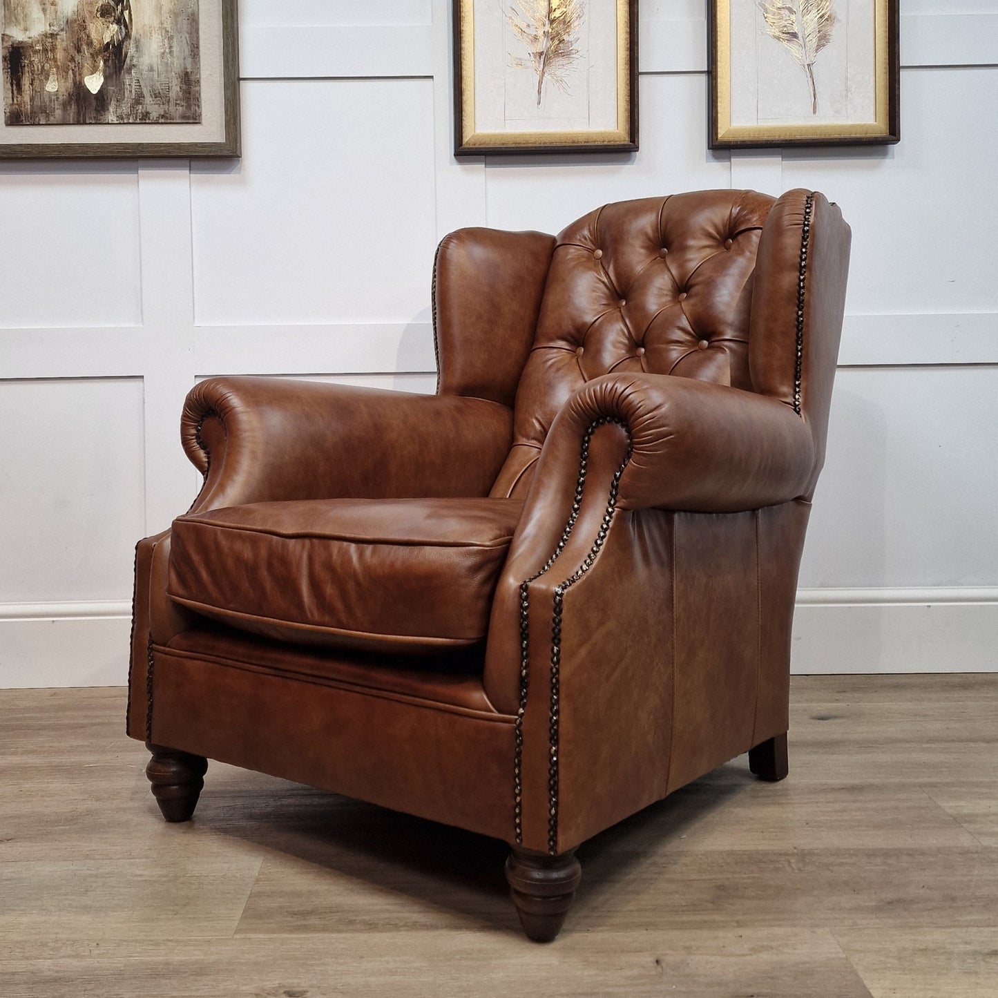 Legacy Whiskey Leather Oskar Wingback Armchair - Rydan Interiors