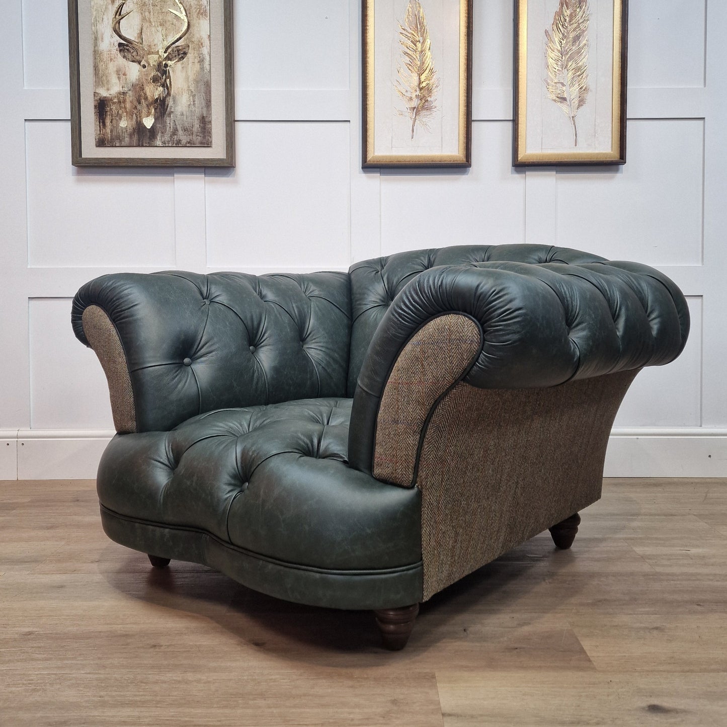 Oskar Armchair | Heritage Green Leather & Green Mix Harris Tweed (Photography Model) - Rydan Interiors