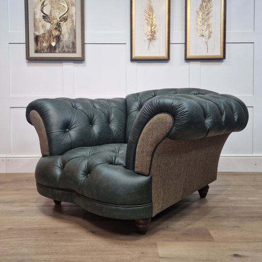 Oskar Armchair | Heritage Green Leather & Green Mix Harris Tweed (Photography Model) - Rydan Interiors