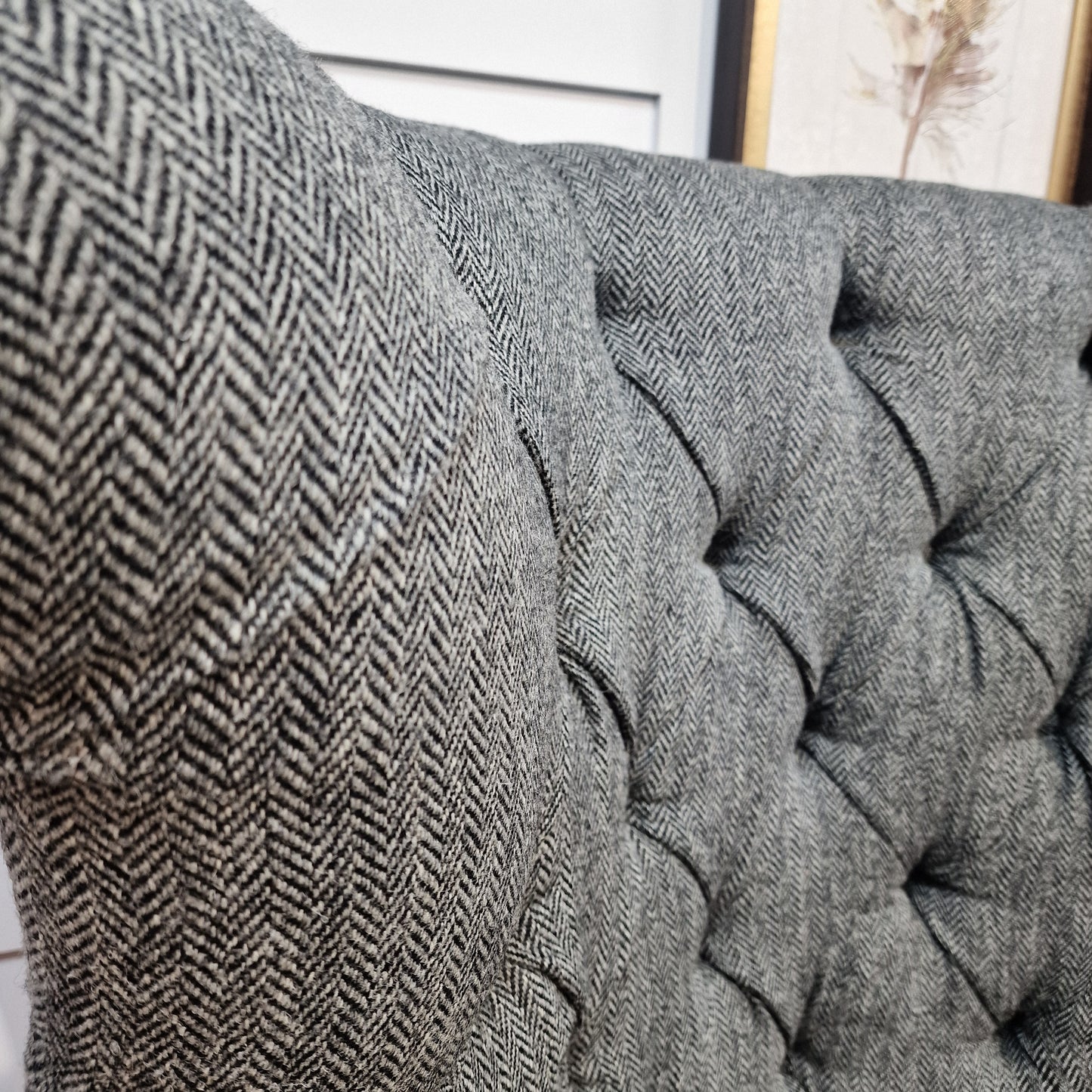 Grey Harris Tweed & Tan Leather Wingback Armchair - Torridon