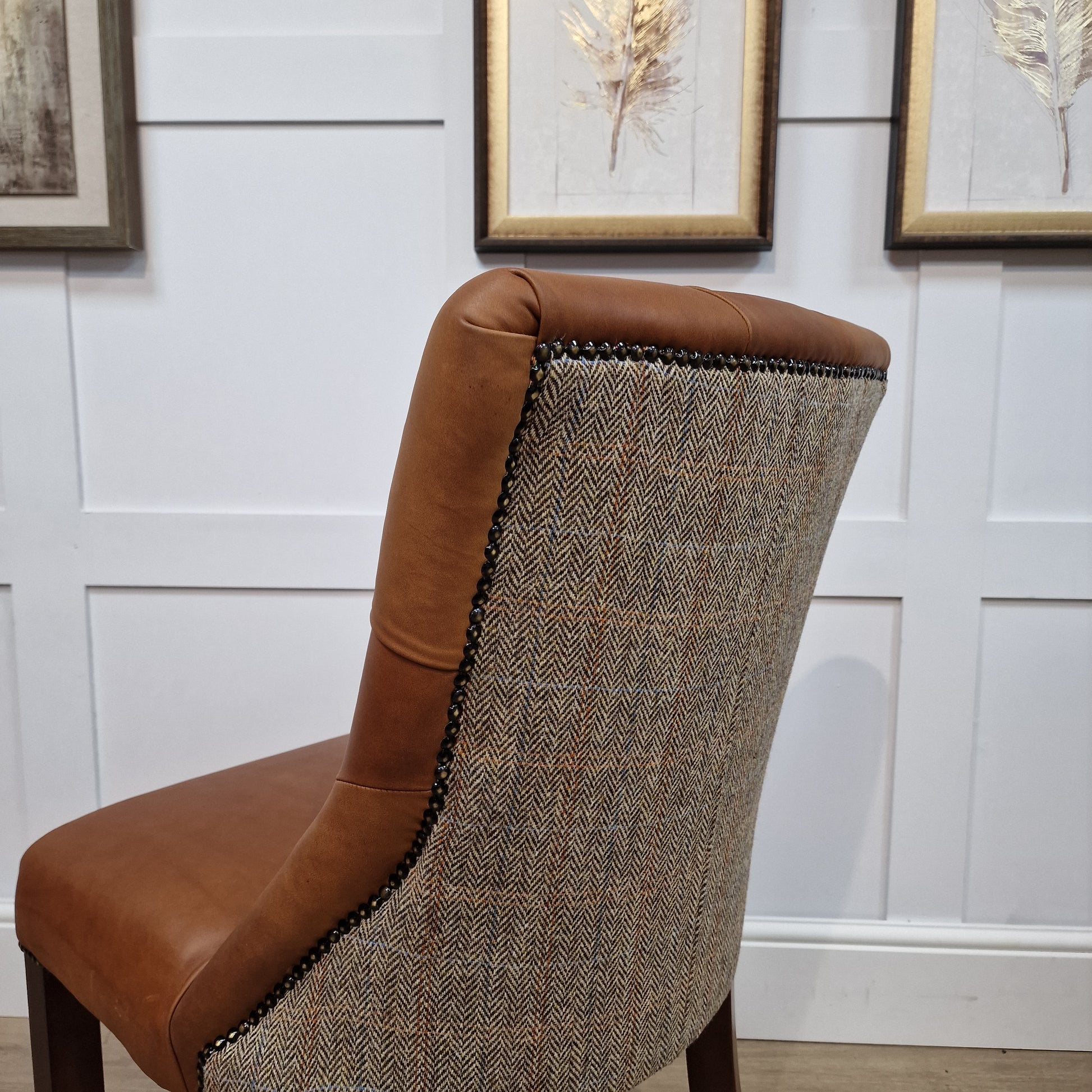 Eddy Harris Tweed And Leather Dining Chair Grey And Blue