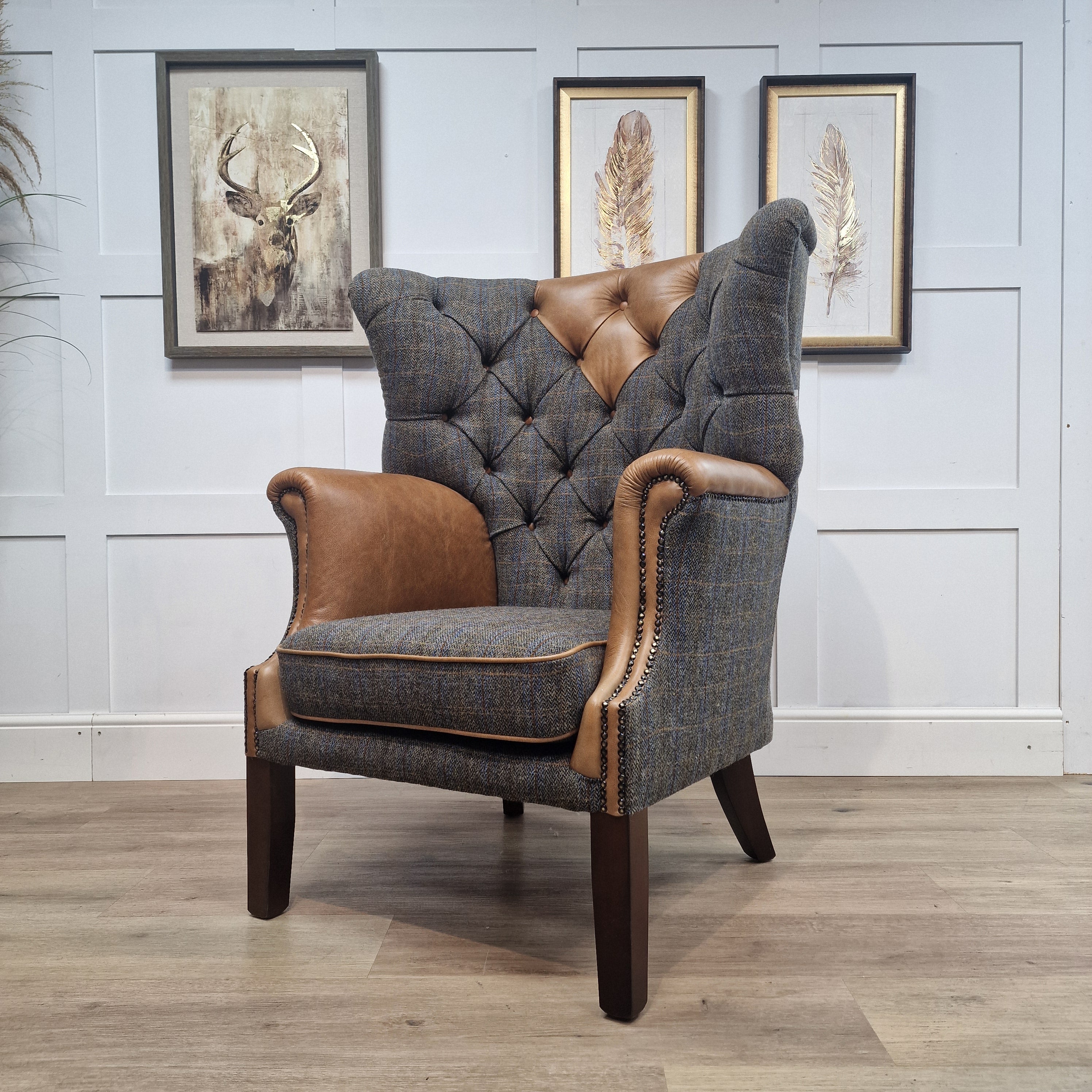 Leather and tartan armchair discount