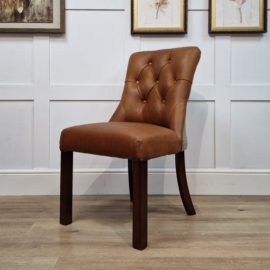 Eddy Brown And Beige Harris Tweed And Brandi Leather Dining Chair - Rydan Interiors