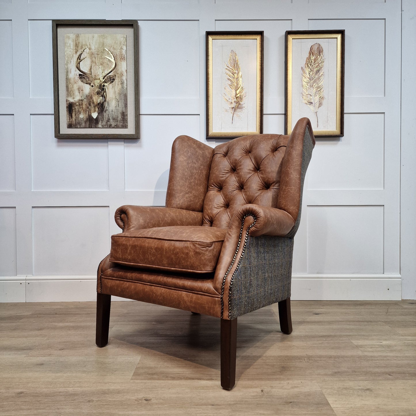 Harris Tweed And Leather Armchair | Henri