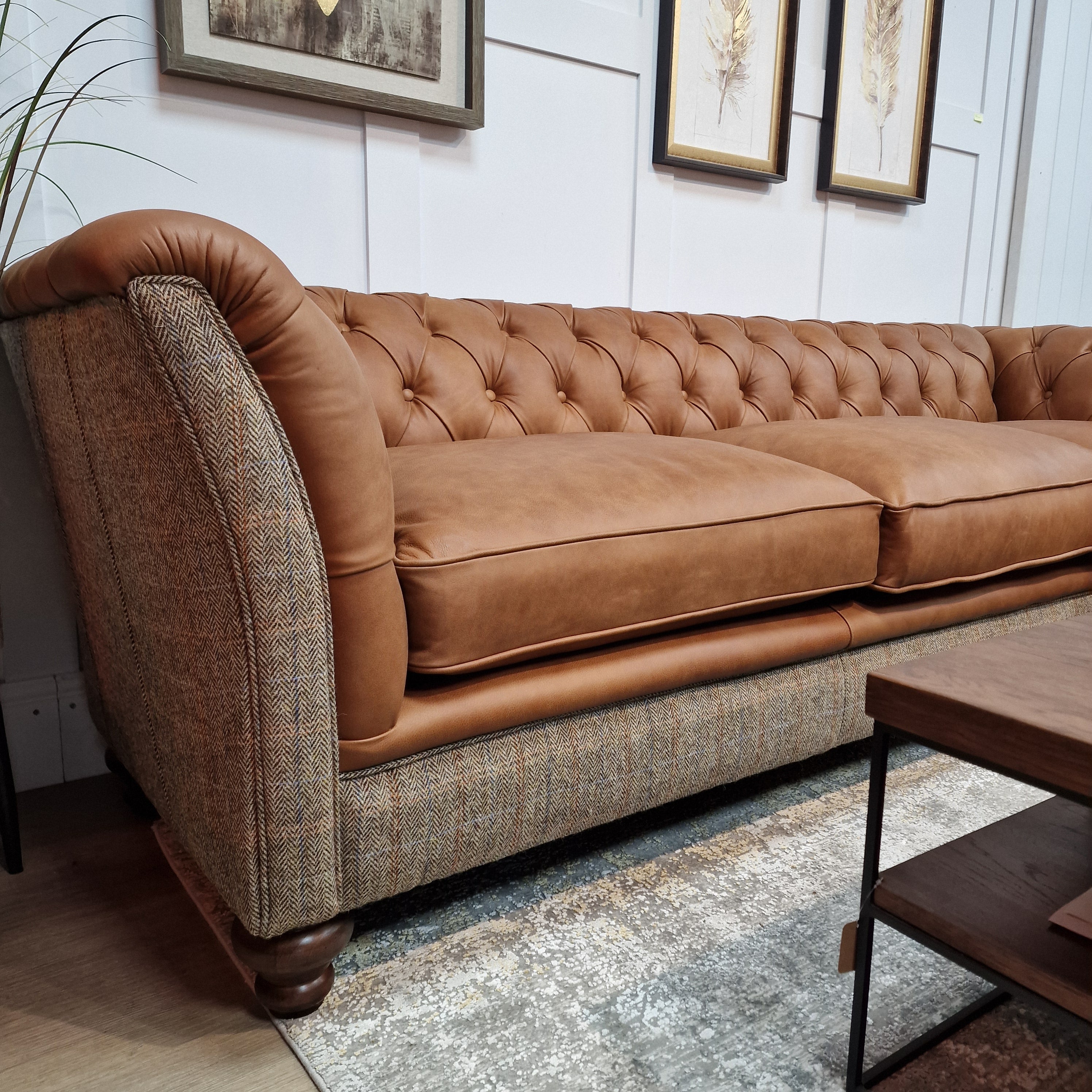 Arran Harris Tweed Leather Corner Sofa Rydan interiors Rydan Interiors