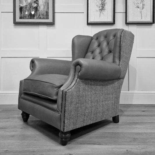 Bespoke Harris Tweed And Tan Leather Armchair | Model 8 - Rydan Interiors