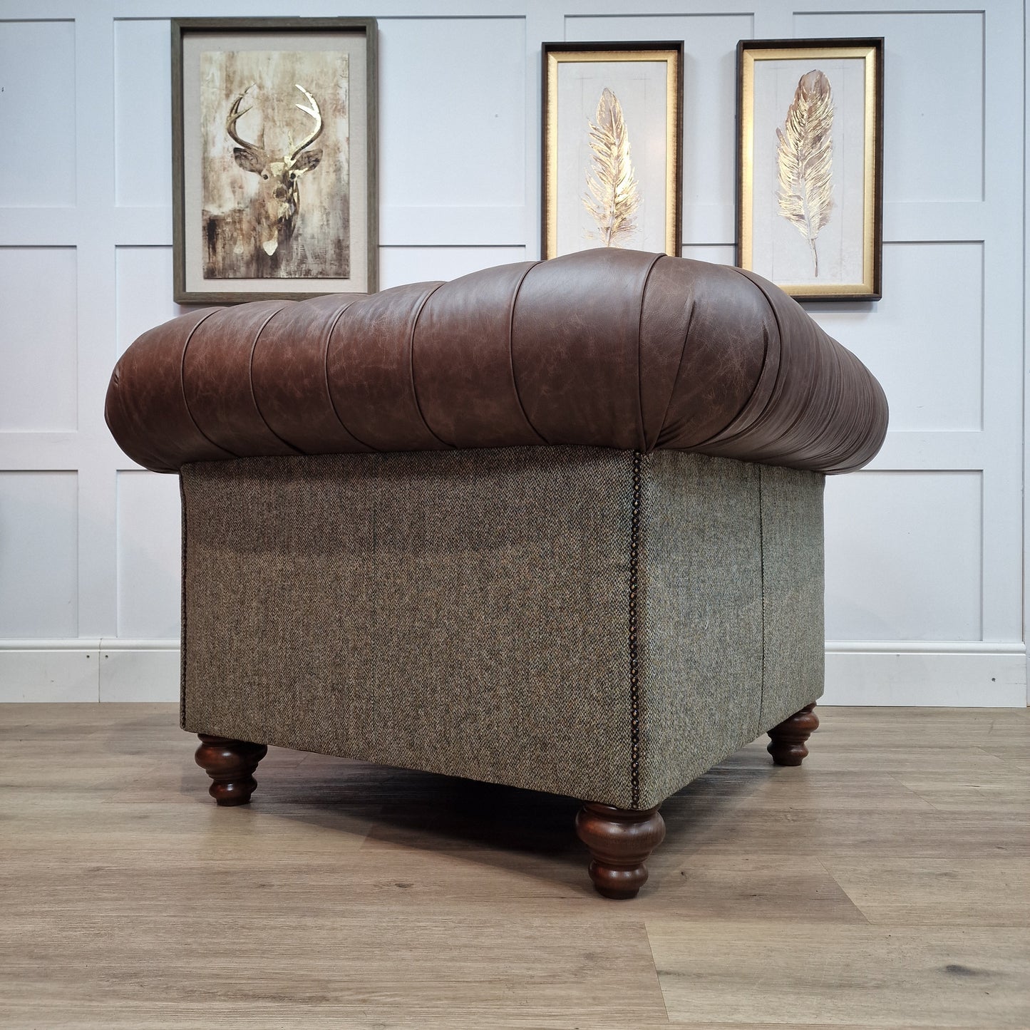 Harris Tweed And Brown Scratch Resistant Leather Armchair - Paisley - Rydan Interiors