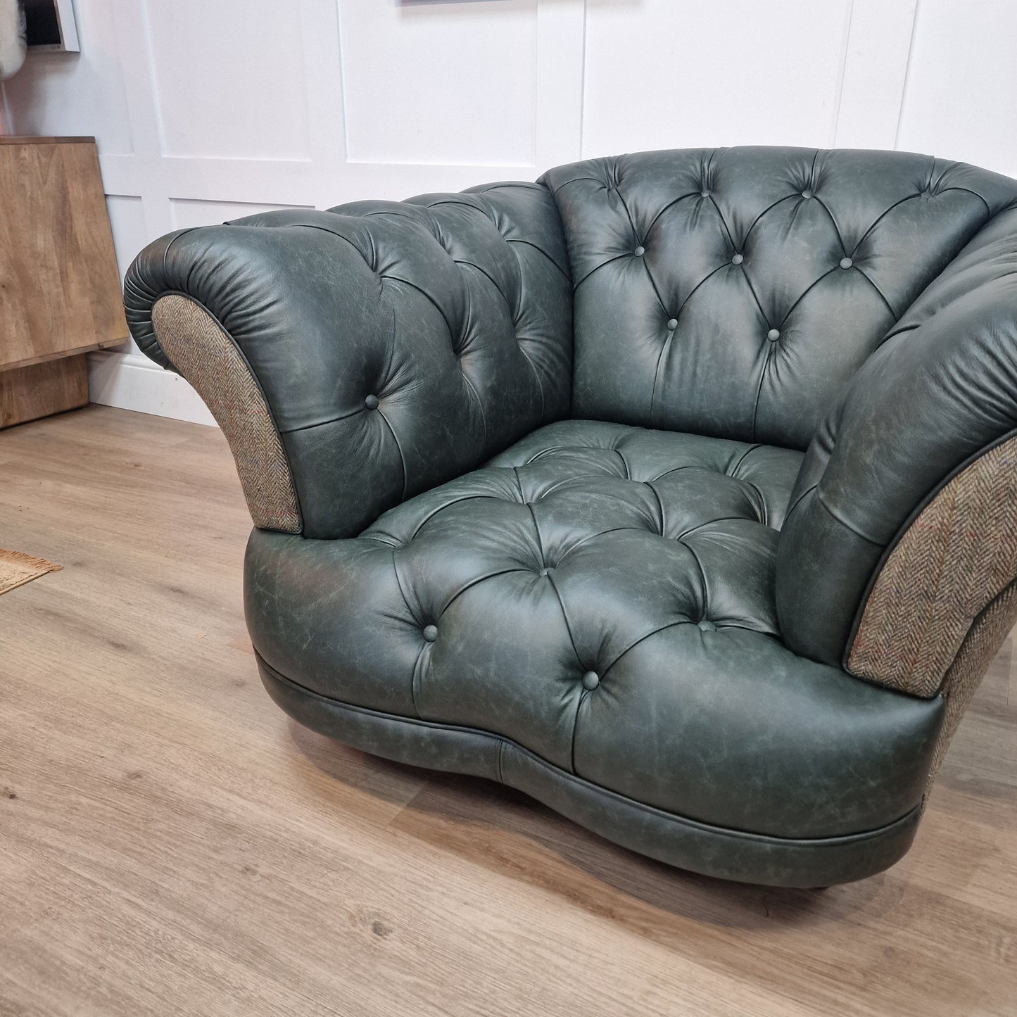 Oskar Armchair | Heritage Green Leather & Green Mix Harris Tweed (Photography Model) - Rydan Interiors