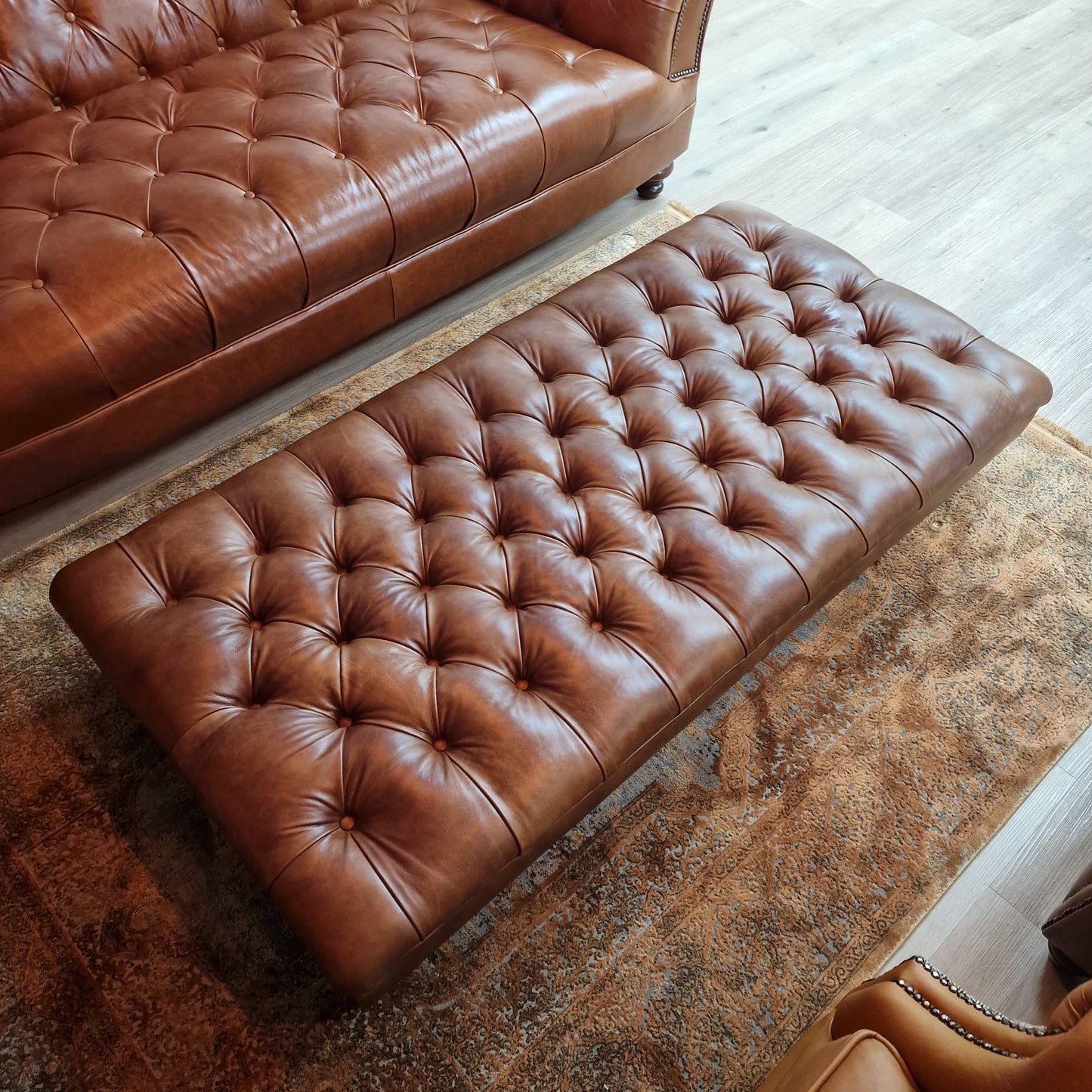 Deep Buttoned Leather Footstool | Ernie