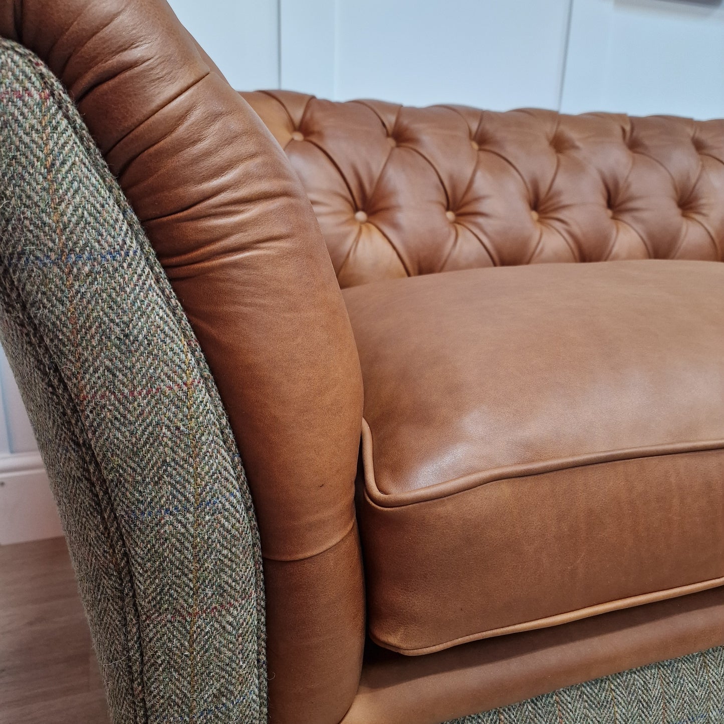 Harris Tweed And Leather Chesterfield | Westray - Rydan Interiors