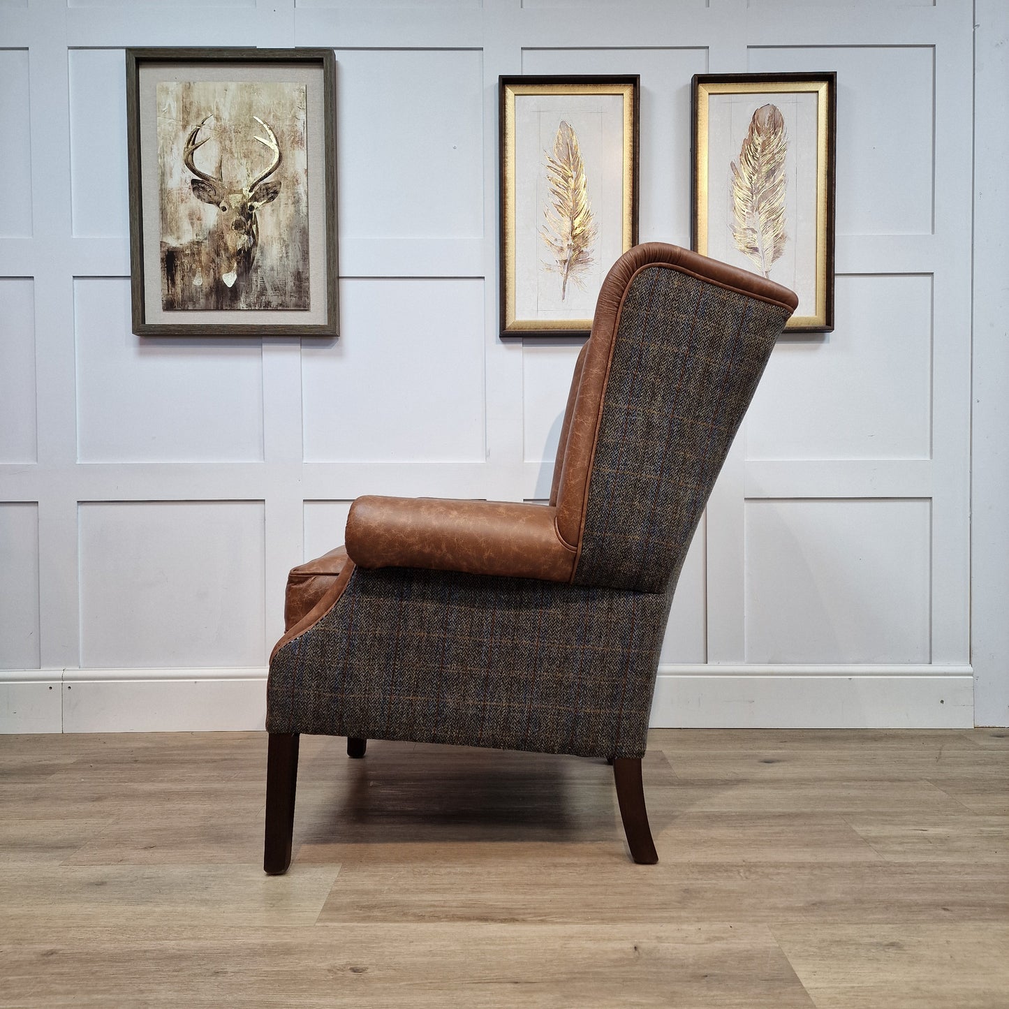 Harris Tweed And Leather Armchair | Henri