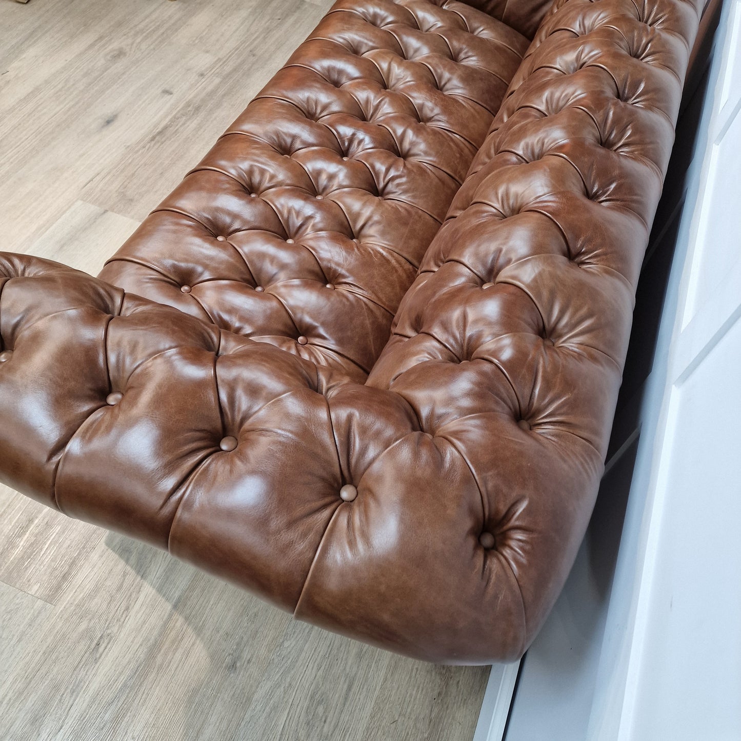 Buck 3 Seater Harris Tweed And Leather Sofa - Brown And Beige Herringbone - Rydan Interiors