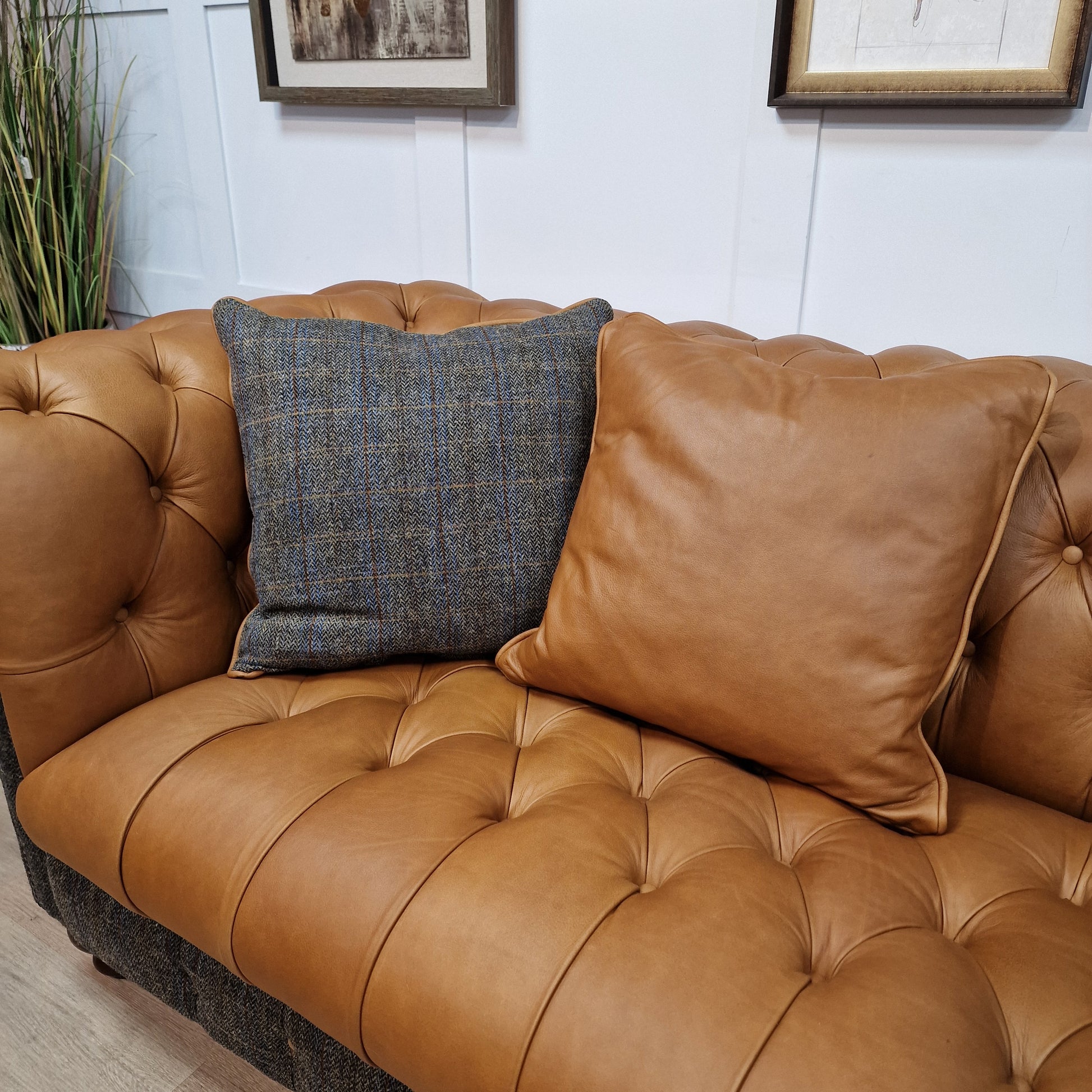 Harris Tweed & Leather Feather Filled Cushions - Multiple Sizes - Rydan Interiors