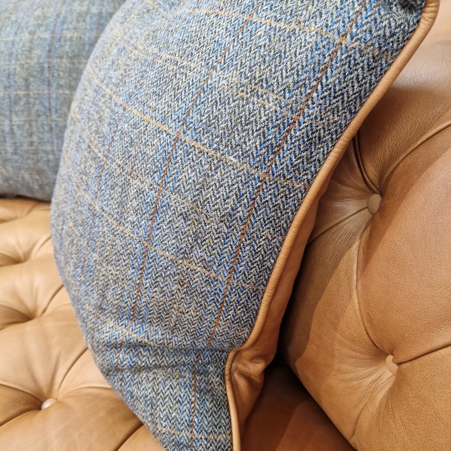 Harris Tweed & Leather Feather Filled Cushions - Multiple Sizes - Rydan Interiors