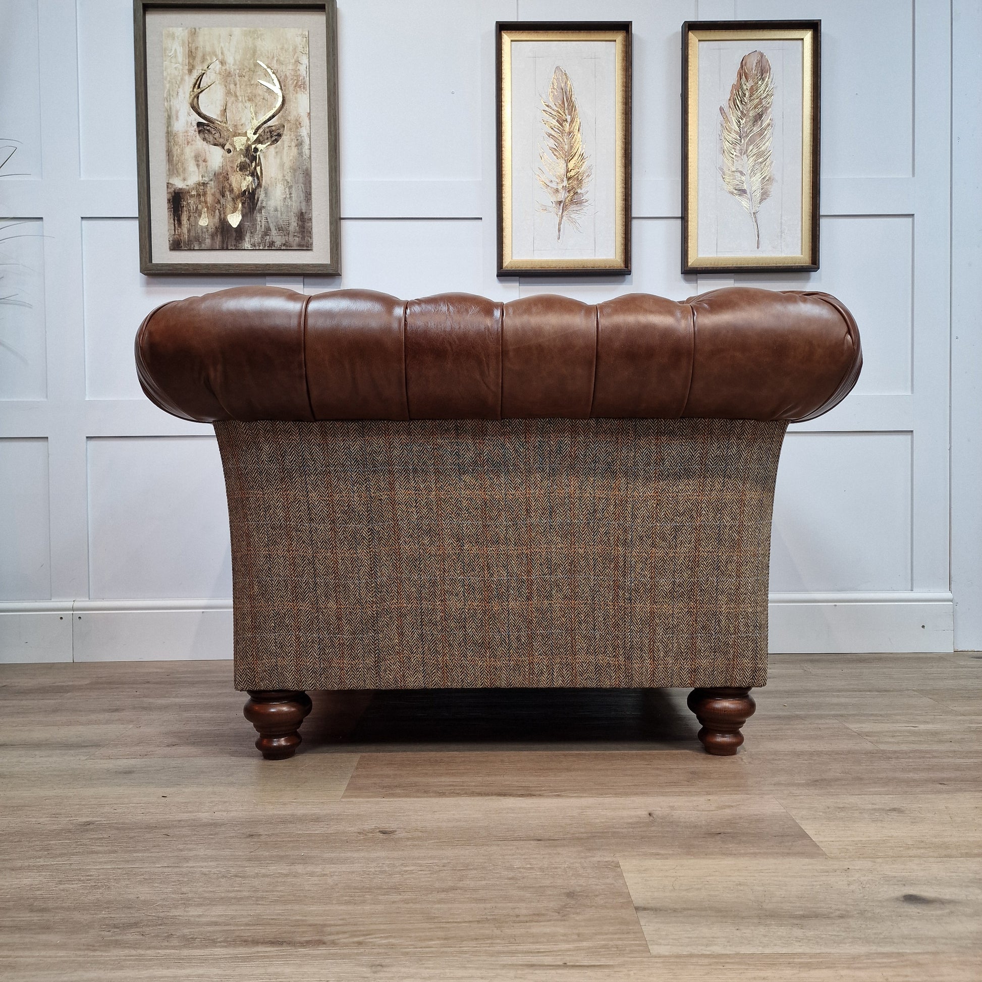 Buck Harris Tweed And Leather Armchair - Brown And Beige Herringbone - Rydan Interiors