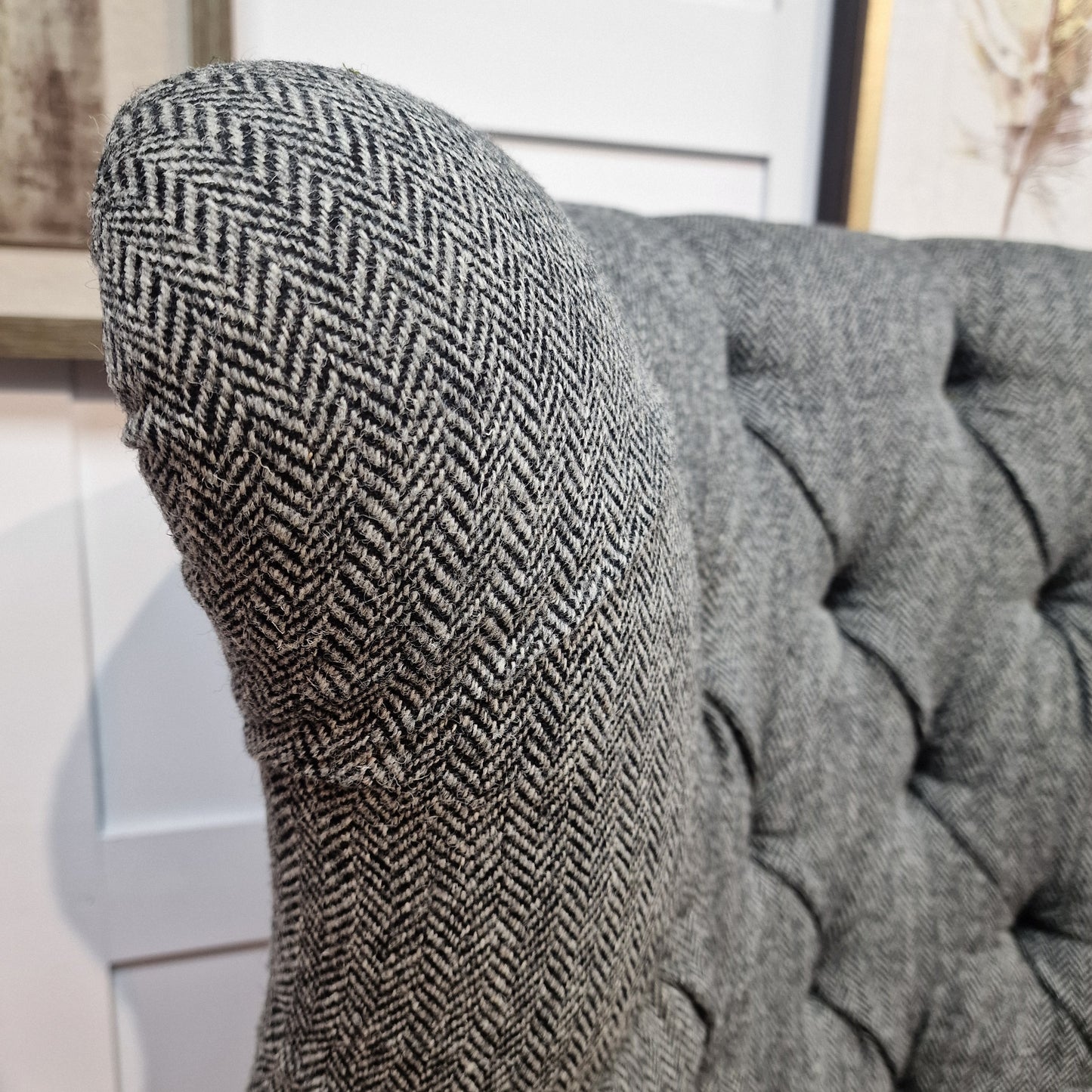 Grey Harris Tweed & Tan Leather Wingback Armchair - Torridon