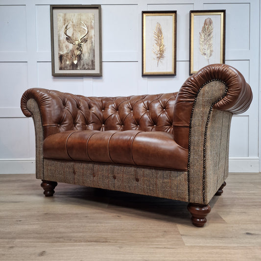 Buck Snuggler Chair Harris Tweed And Leather - Brown And Beige Herringbone