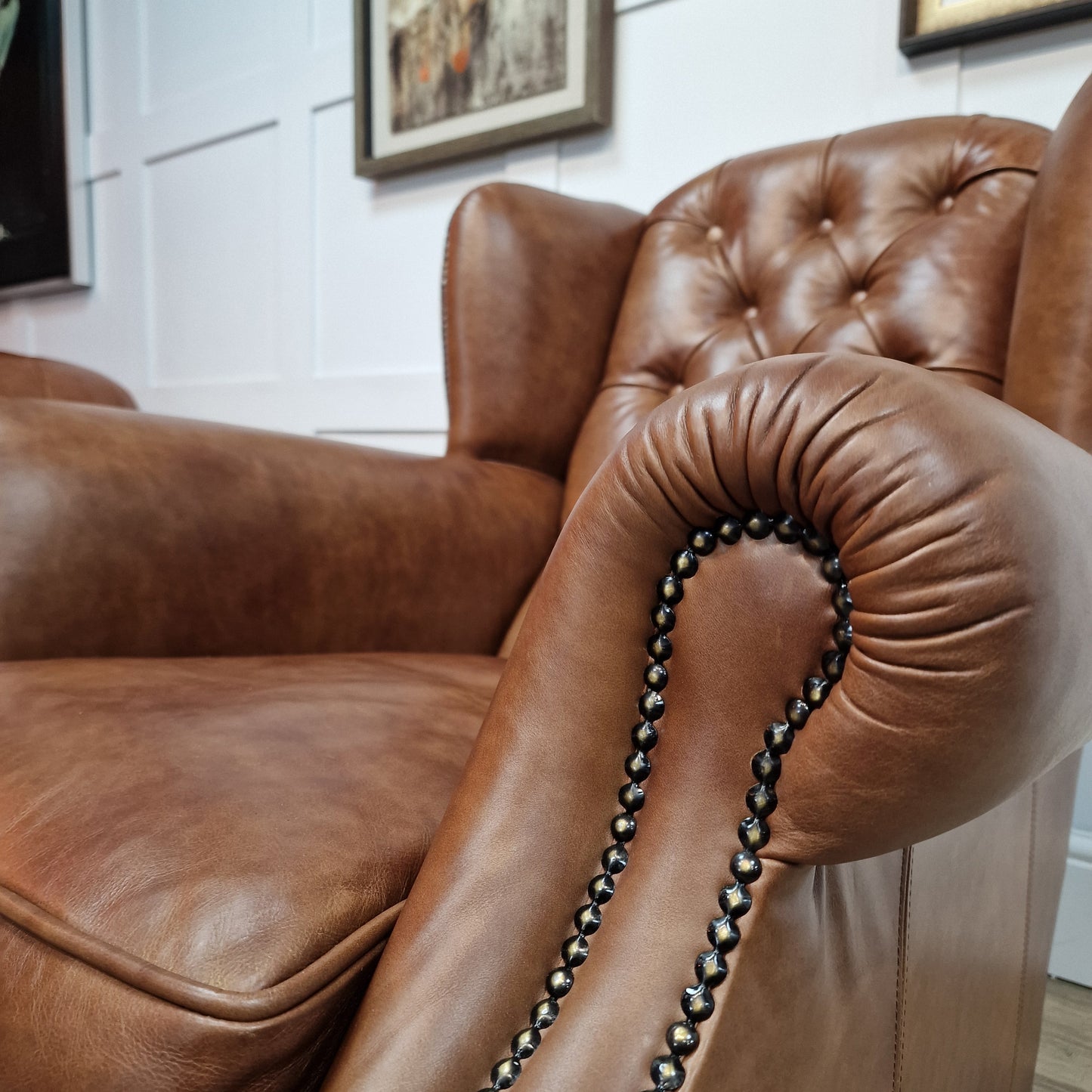 Legacy Whiskey Leather Oskar Wingback Armchair - Rydan Interiors