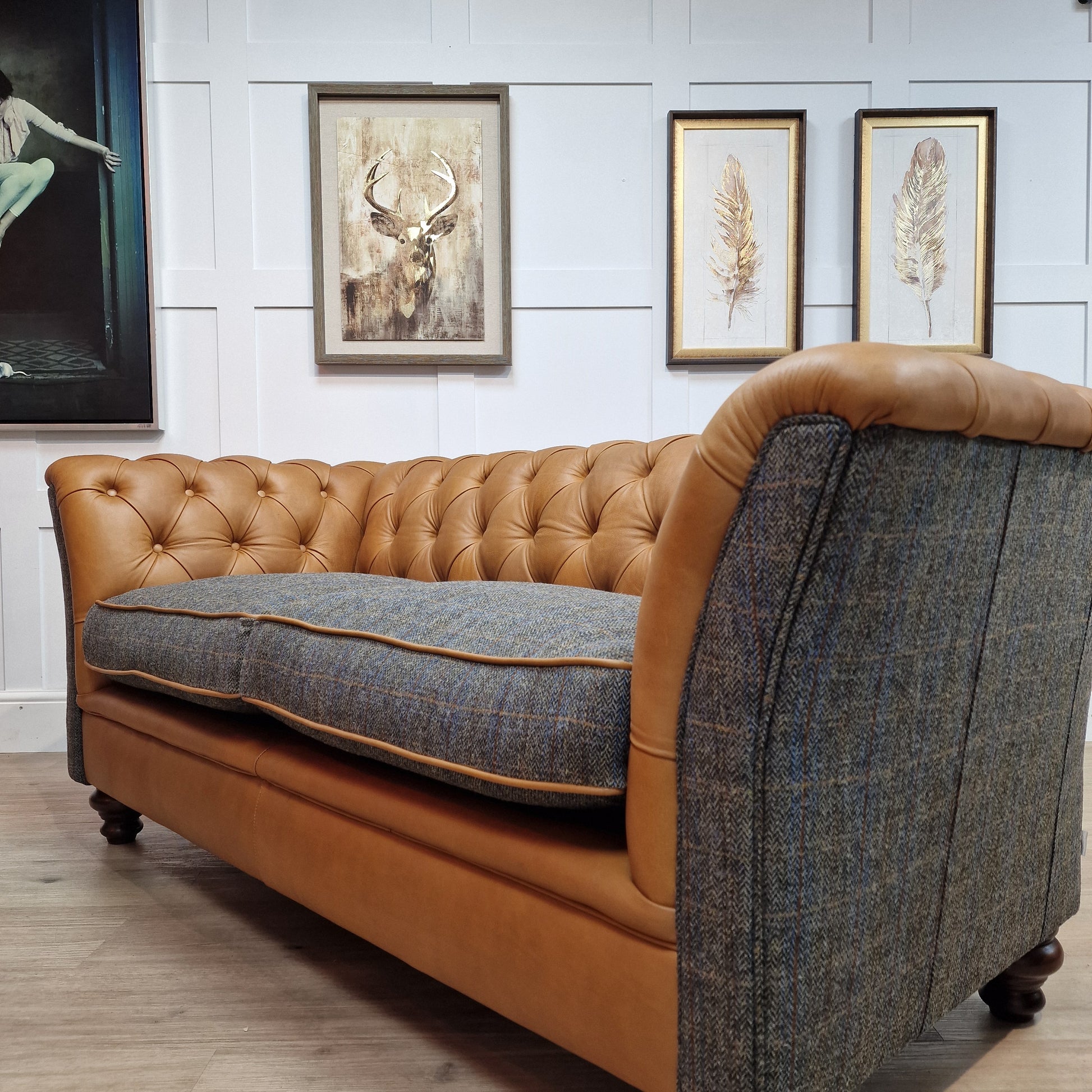 Harris Tweed And Leather Chesterfield | Tahay - Rydan Interiors