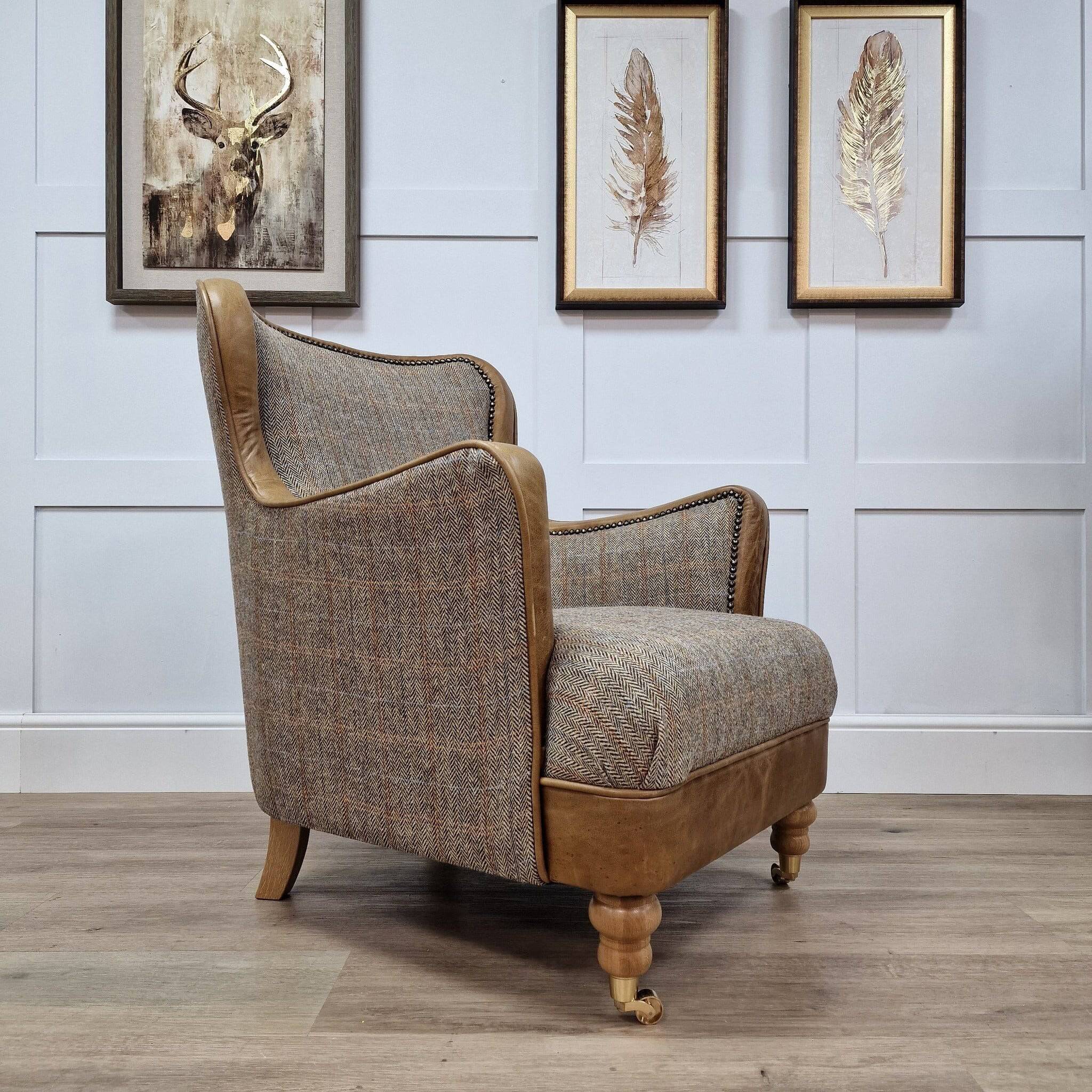 Tweed and on sale leather armchair