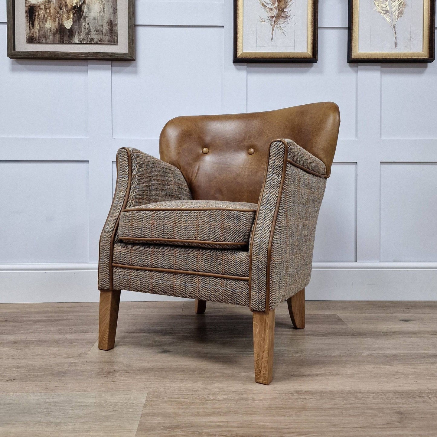 Autumn Woodland Harris Tweed & Leather Petite Chair - Stan - Chairs - Rydan Interiors