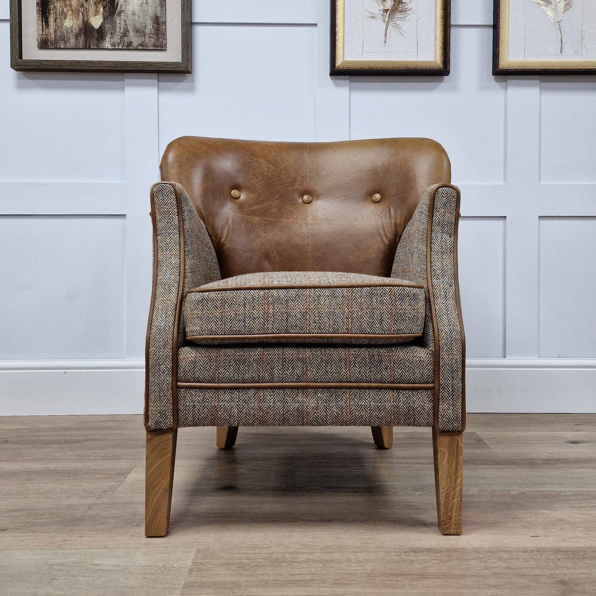 Autumn Woodland Harris Tweed & Leather Petite Chair - Stan - Chairs - Rydan Interiors