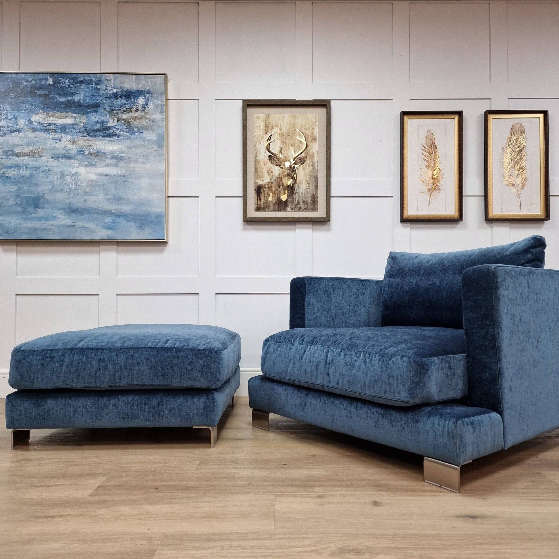 Stockholm Deep Seat Armchair & Footstool - Dark Blue - Chairs - Rydan Interiors