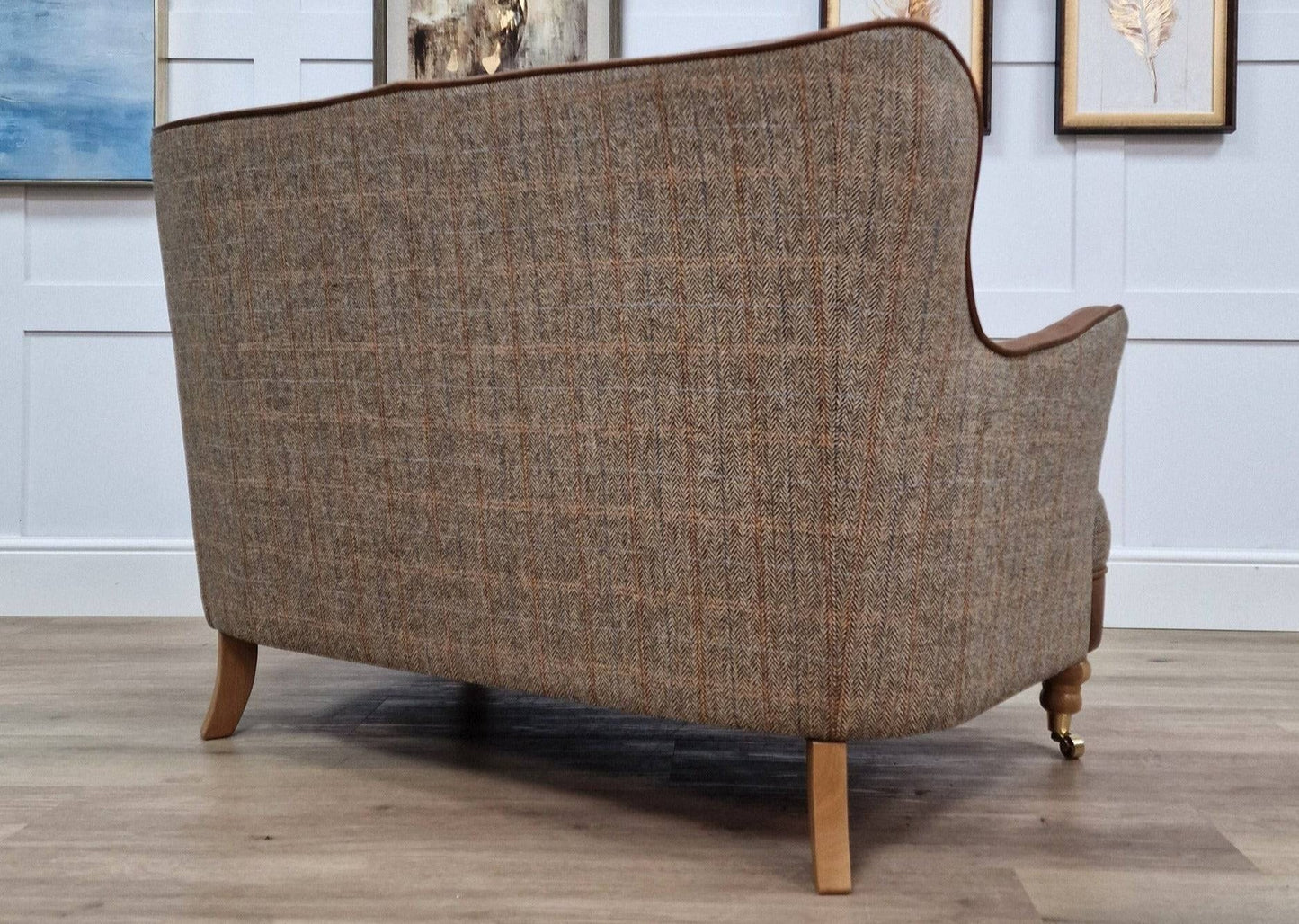 Autumn Woodland Harris Tweed & Leather 2 Seat Sofa - Alness - Chairs - Rydan Interiors