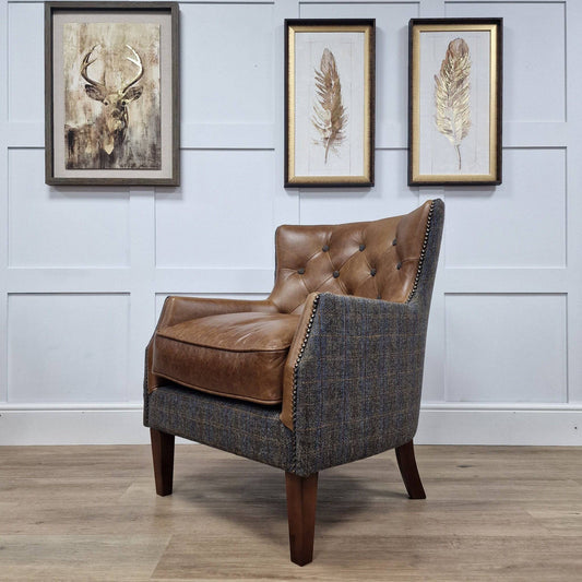 Harris Tweed & Tan Leather Armchair - Charlie - Chairs - Rydan Interiors