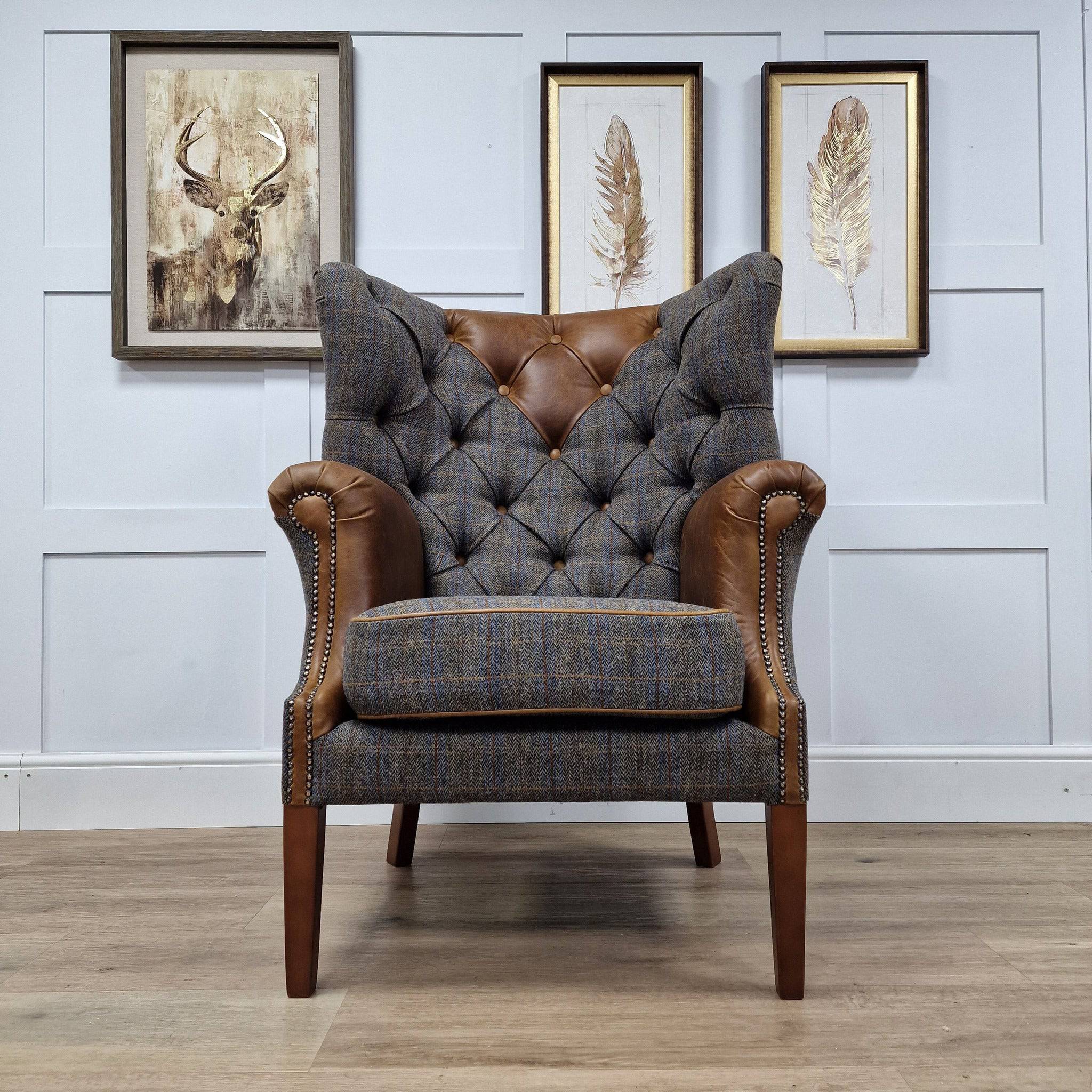 Leather and deals tartan armchair