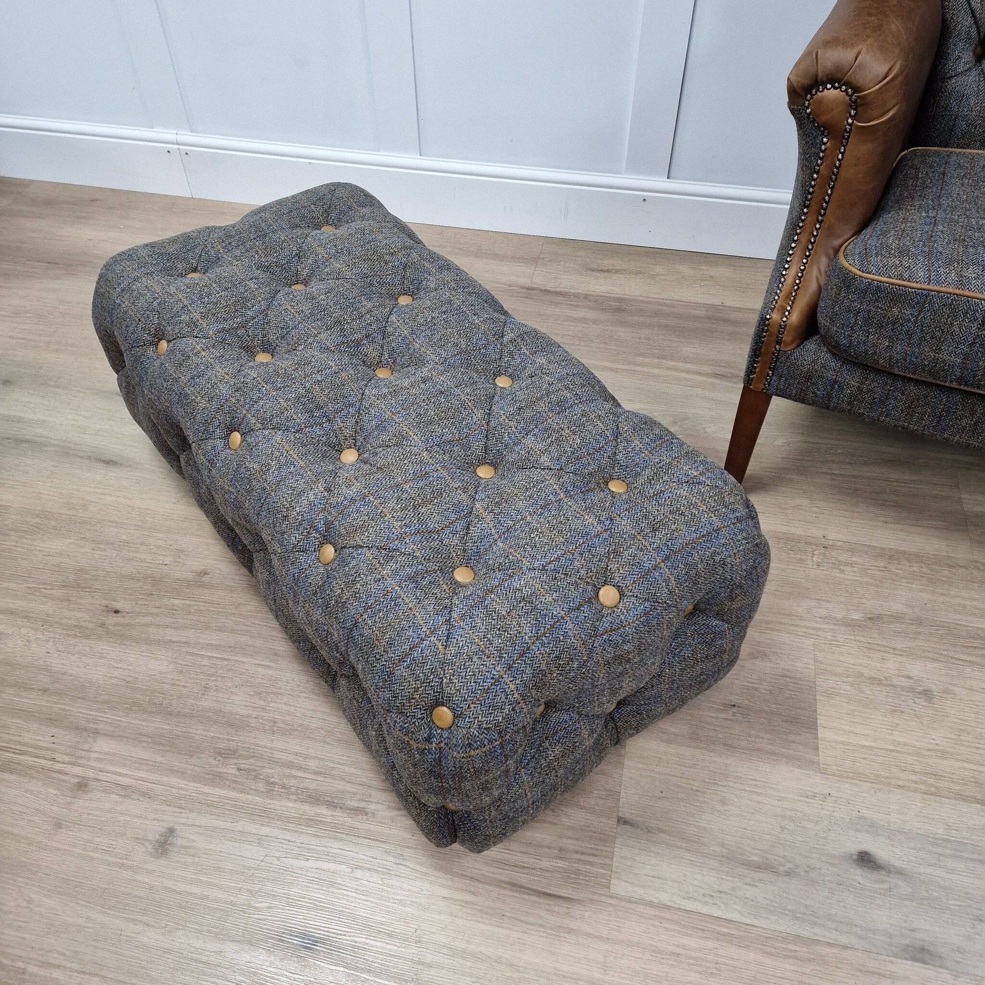 Moreland Grey Harris Tweed Footstool - Medium - Footstools - Rydan Interiors
