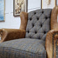 Moreland Grey Harris Tweed & Leather Wing Armchair - Norman - Chairs - Rydan Interiors