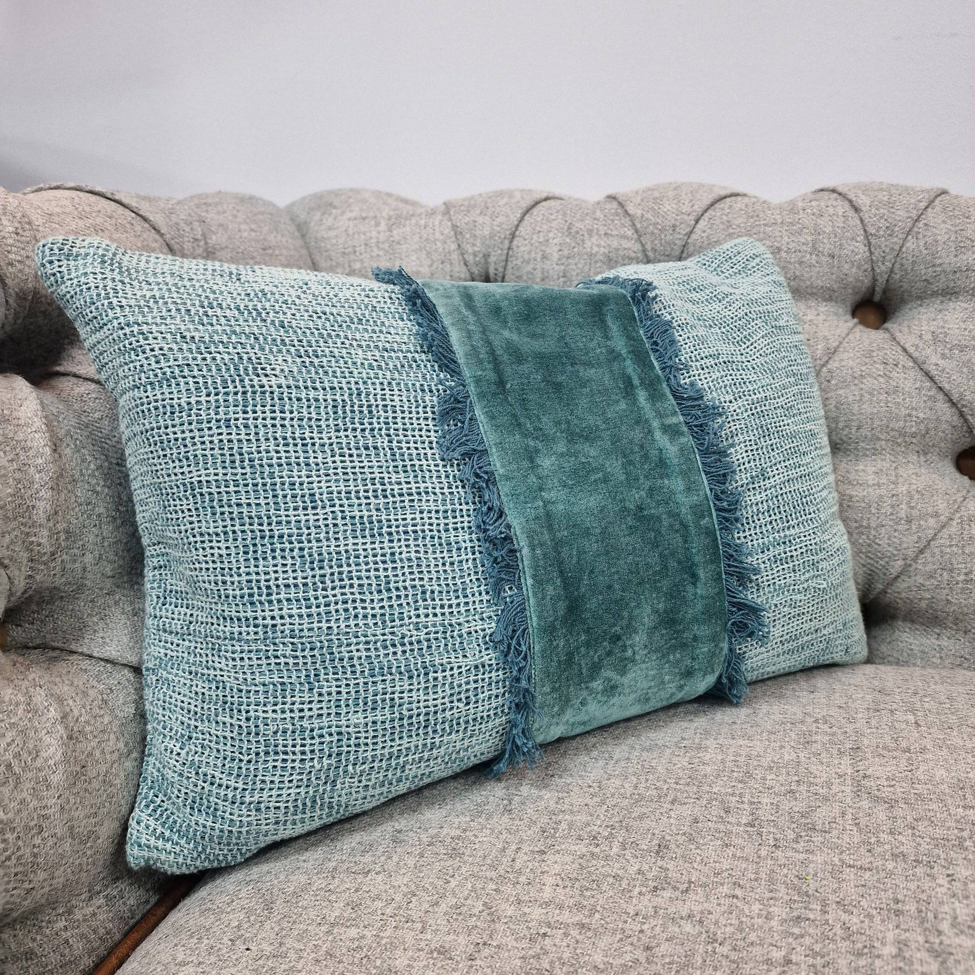 Teal Fabric/Velvet Cushion 50cm x 35cm – Rydan Interiors