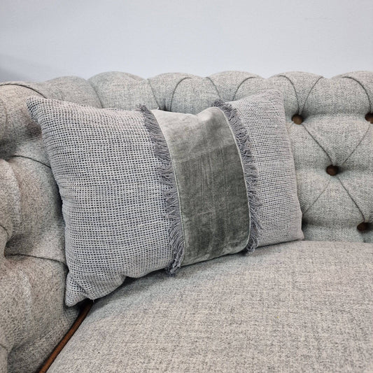 Grey Fabric/Velvet Cushion 50cm x 35cm - cushion - Rydan Interiors