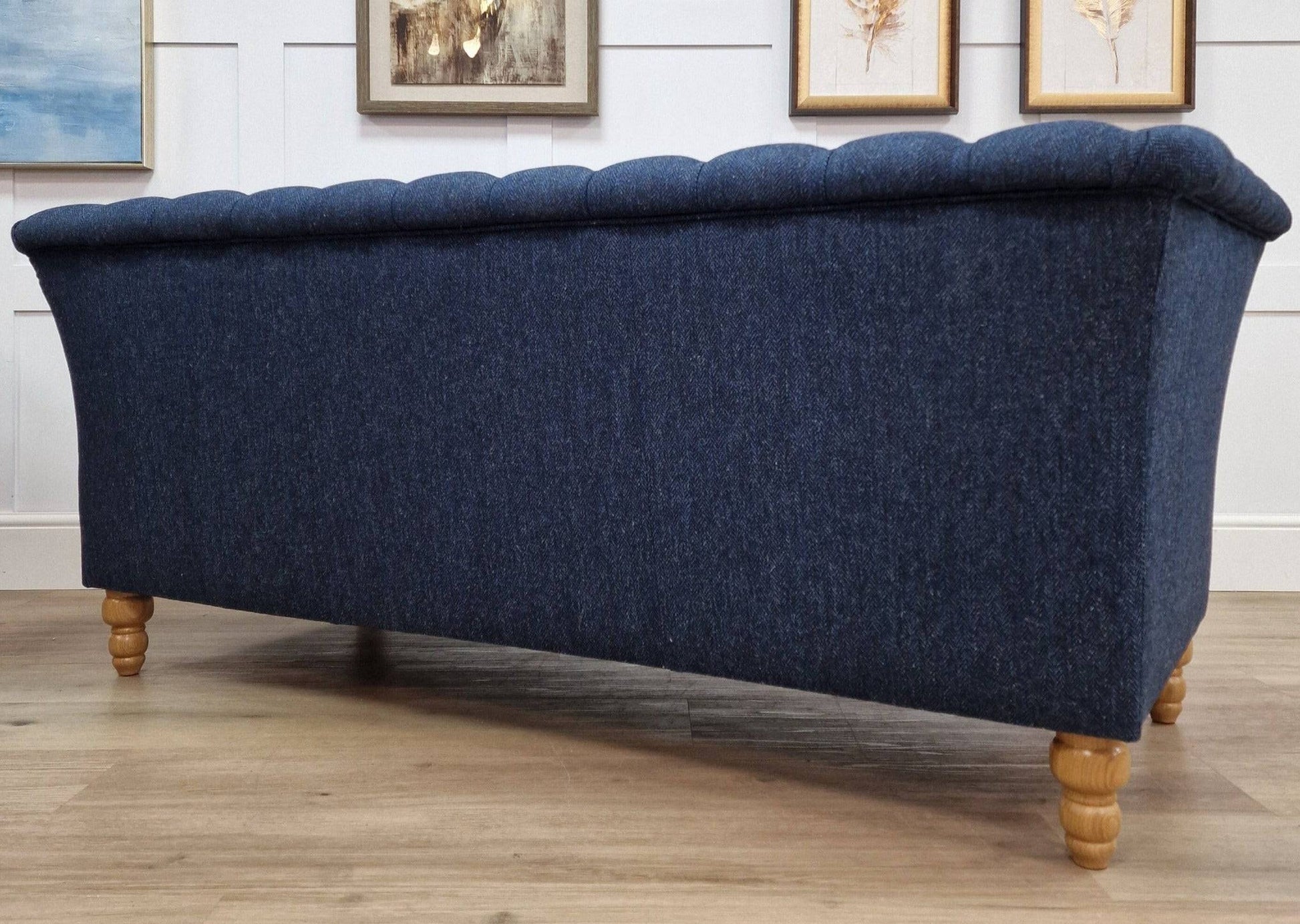 2 Seater Chesterfield Sofa - Herringbone Harris Tweed - Dark Blue - Sofas - Rydan Interiors