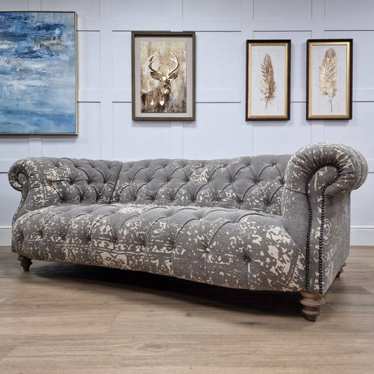 2 Seater Chesterfield - Grey Bagru Fabric - Mallo - Sofas - Rydan Interiors