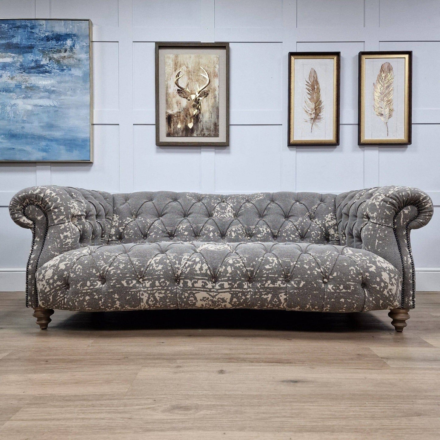 2 Seater Chesterfield - Grey Bagru Fabric - Mallo - Sofas - Rydan Interiors