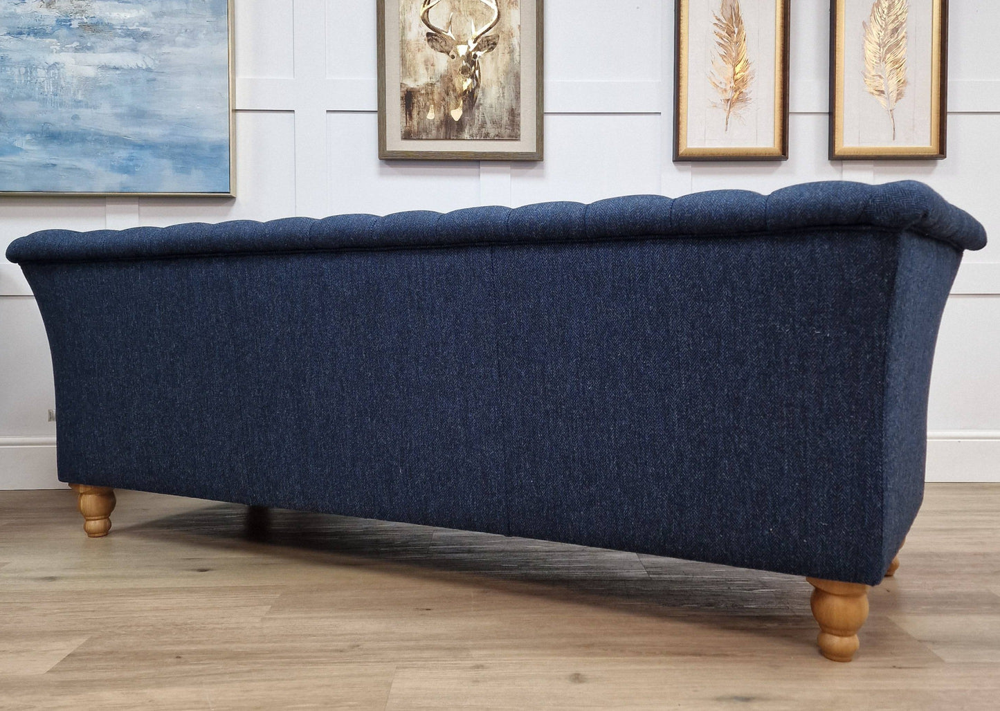 2/3 Seater Chesterfield Sofa - Denim Blue Harris Tweed - Rydan Interiors