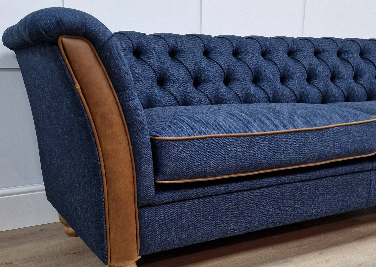 2/3 Seater Chesterfield Sofa - Denim Blue Harris Tweed - Rydan Interiors